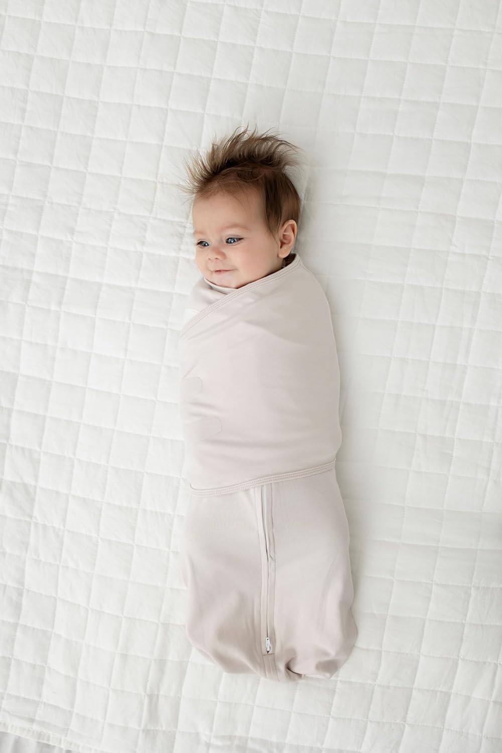 LullaBaby "Double Dream Swaddle: Exclusive Dual Wing Design, Pediatrician-Endorsed, Ultra-Soft Cotton, 0-2 Months, 6-14 lbs - White Sand