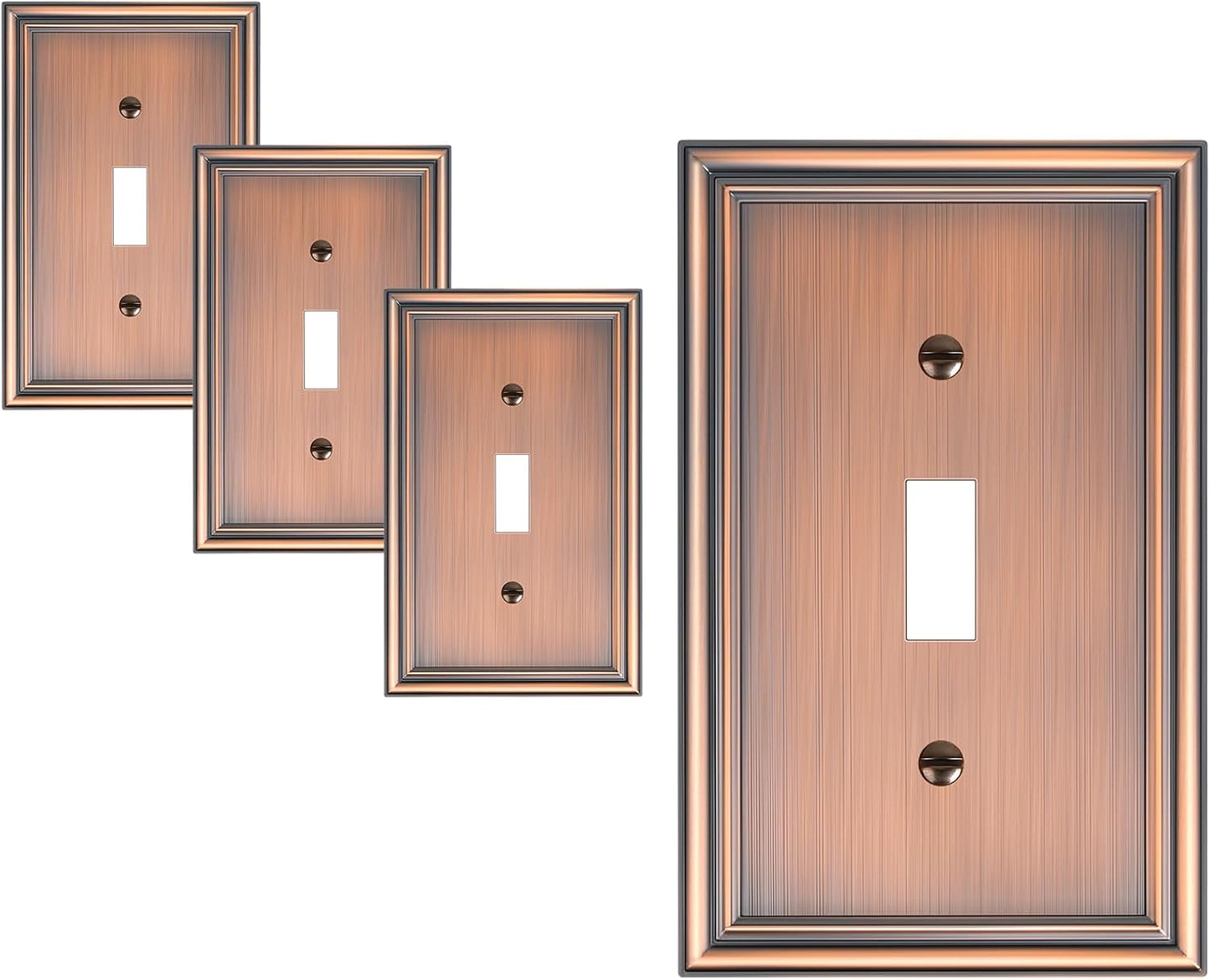 4-Pack Single Toggle Light Switch Cover Plate, Durable Solid Zinc Alloy Decorative Switch Plate Covers, Antique Copper 1 Gang Wall Plate, Corrosion Resistant