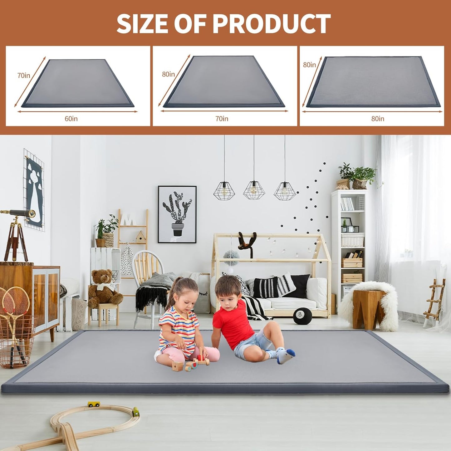 Baby Play Mat for Floor - 1.4" Thick Memory Foam Rug, 70"x59" Playpen Tummy Time Mat, Soft Velvet Nursery Rug, Large Padded Crawling Mat, Cushioned Pads for Playroom Toddlers, Infants, Yoga, Tatami