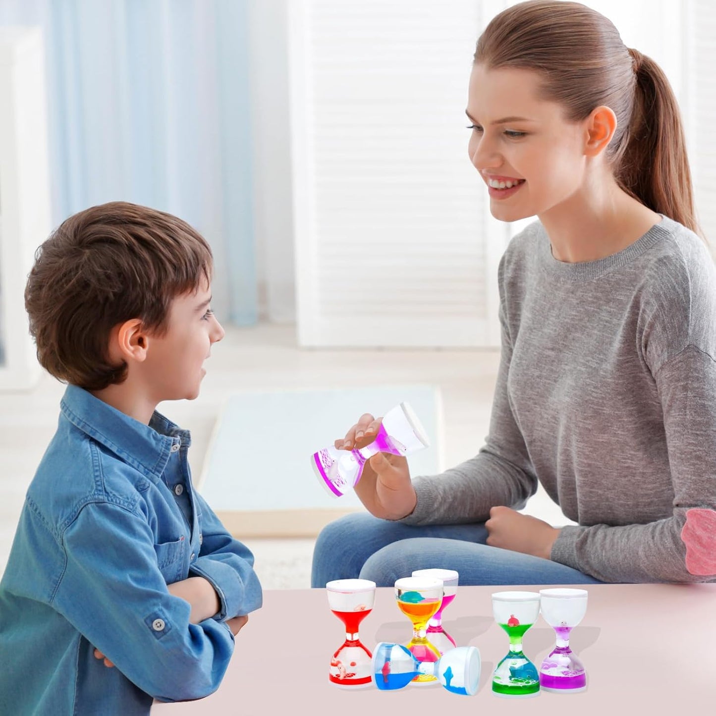 Liquid Motion Timers for Kids, Set of 3, Sensory Bubble Toys for Toddlers (BIUE)