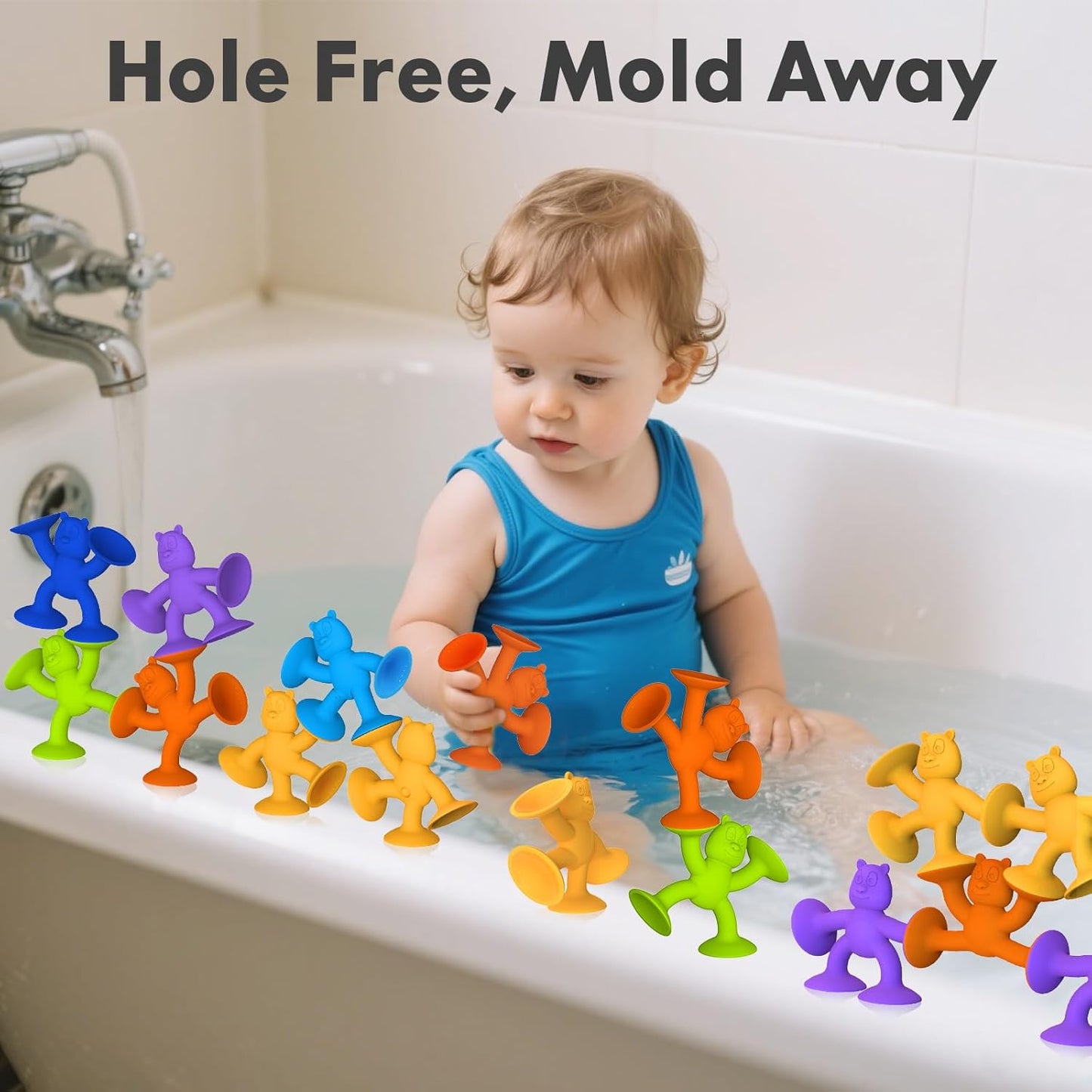 Unique Suction Bath Toys for Baby Kids Ages 1-3, No Hole Bath Toy Silicone Animal Sensory Fidget Toys for Baby Tray Window Travel, 6 PCS