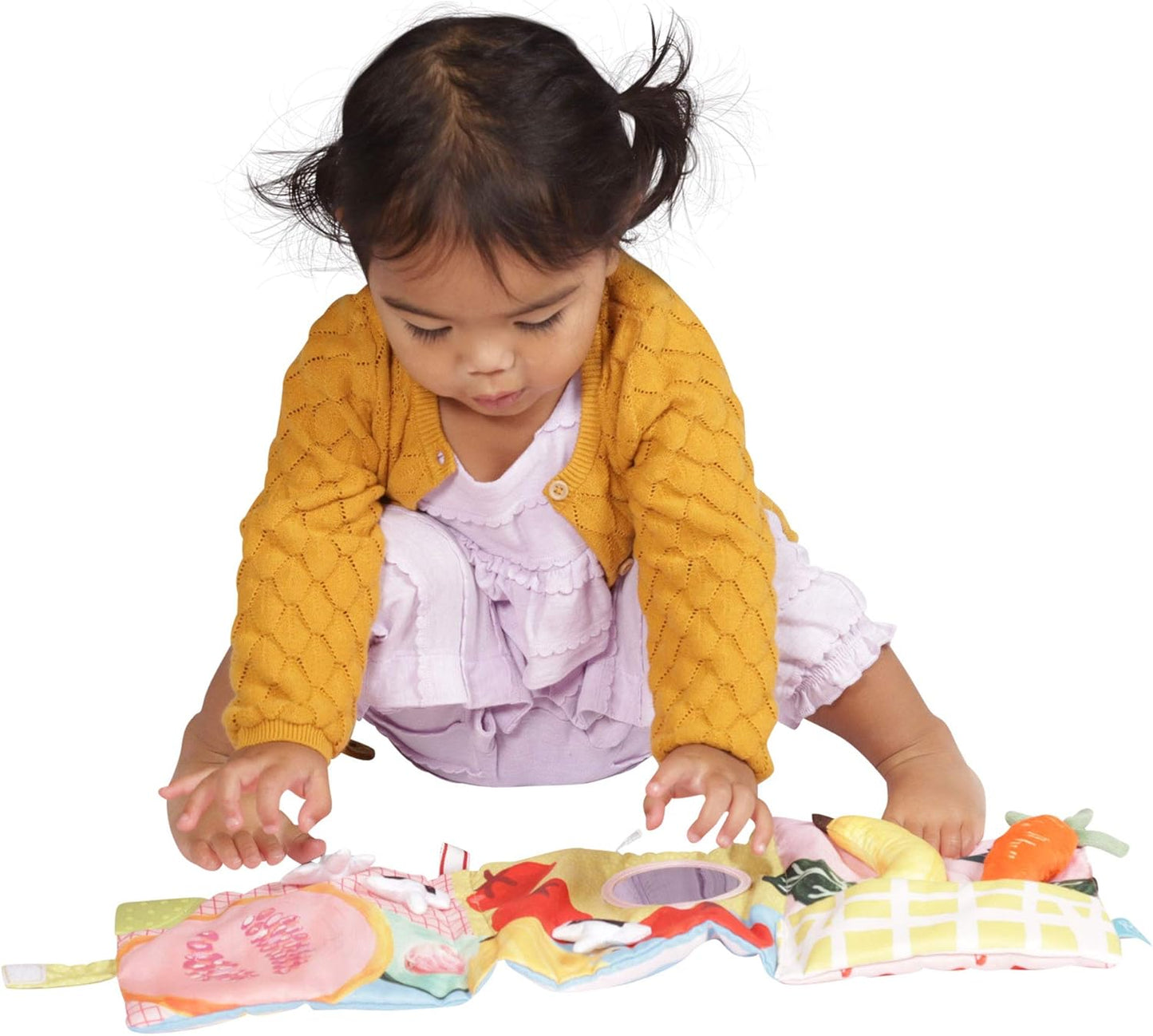 Manhattan Toy Mini-Apple Farm Soft Activity Crinkle Book for Baby & Toddler with Discovery Mirror and Textured Teether Multicolor