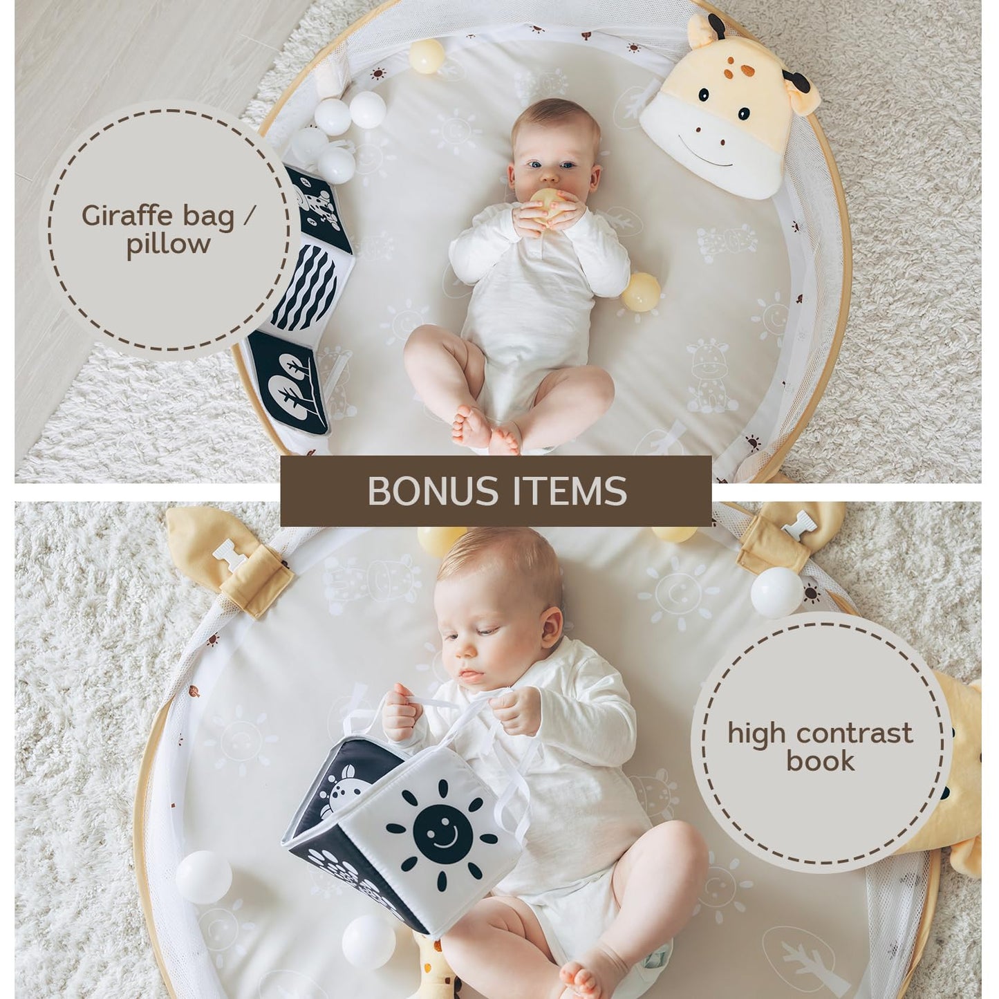 6-in-1 XL Play Mat & Play Gym, Baby Gym, Baby Activity Gym, Sensory Exploration and Motor Skill Development Toys (Sand)