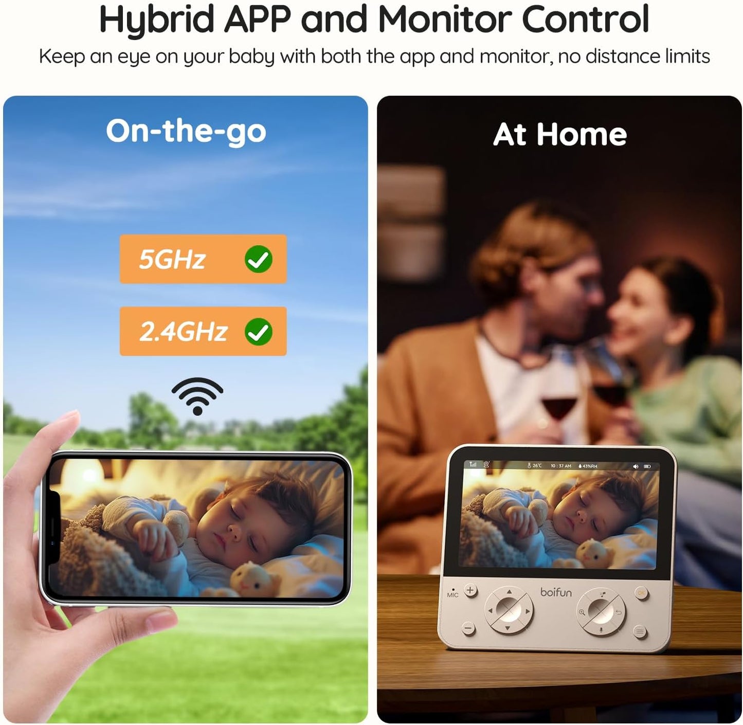 BOIFUN 5.5" AI 4MP Baby Monitor Pro Max: App (Wi-Fi) and Monitor (No Wi-Fi) Control, Upgrade AI Detection (Tummy Sleeping & Face Area), Colorful Night Light, 360° Camera, Motion & Sound Detection