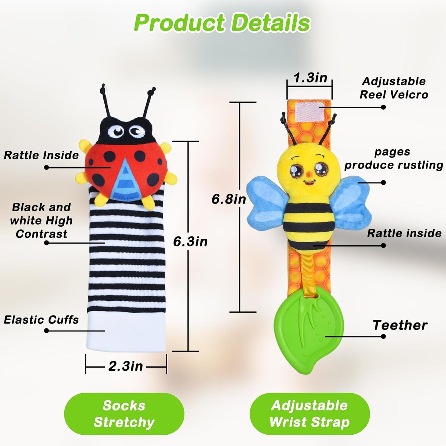 Baby Toys 0-6 Months,Soft Rattle Socks and Wristband Set,Hand and Foot Sensory Development Toys for Babies 0-12 Months with Infant Teething Toys,Shower Gifts for Newborn Boy and Girl