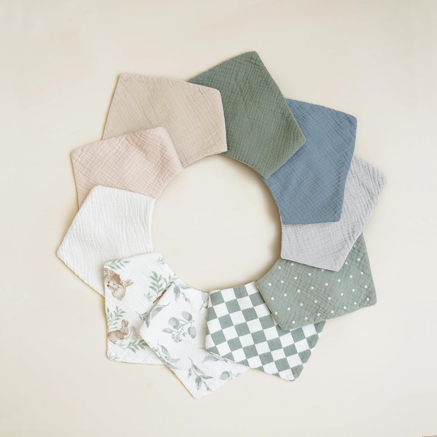 Konssy Muslin Baby Bibs 10 Pack Baby Bandana Drool Bibs 100% Cotton for Unisex Boys and Girls, Soft Absorbent Set for Teething and Drooling