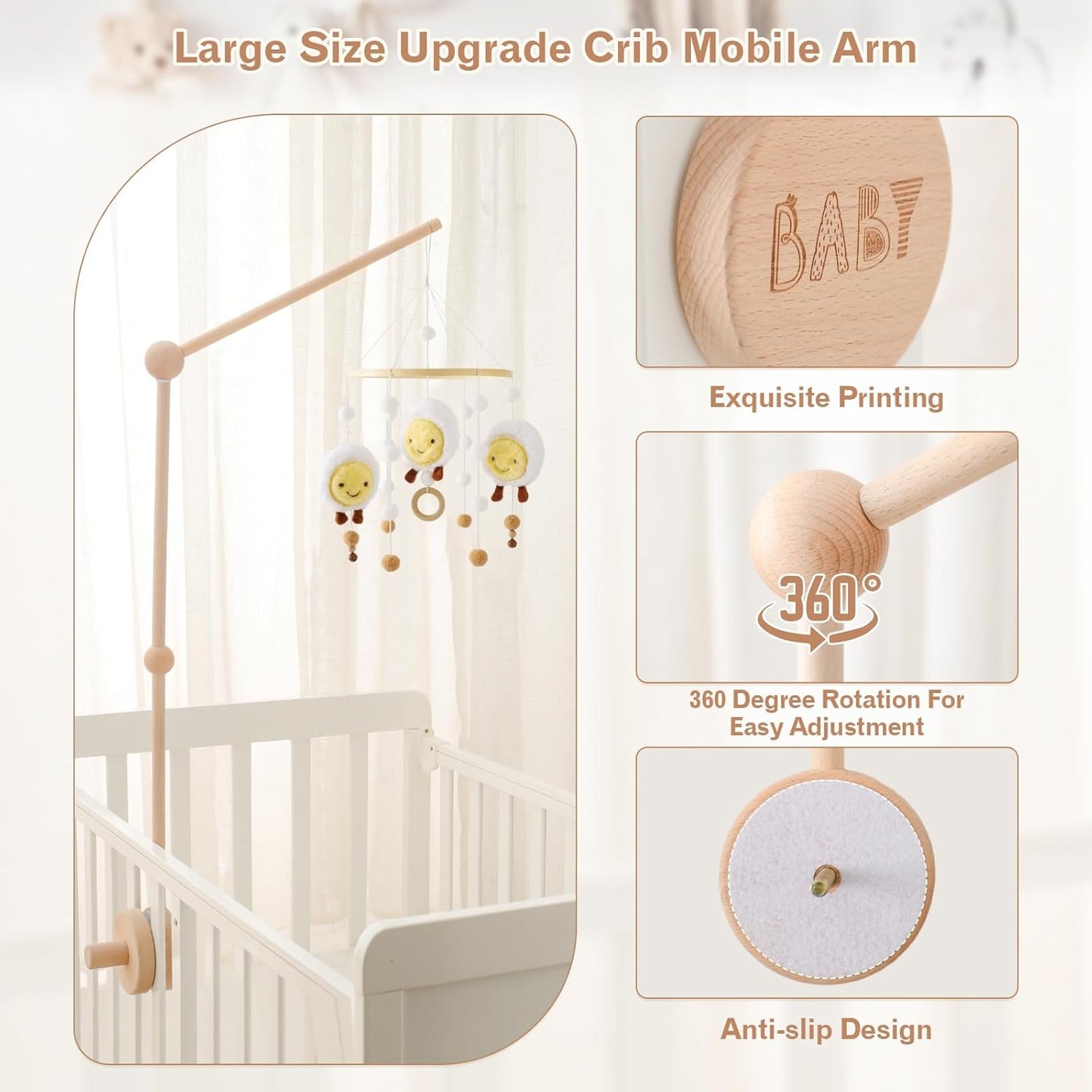 JETMHH Baby Crib Mobile Arm Holder - 36 Inch Large Version Safe Anti Slip Baby Mobile Hanger