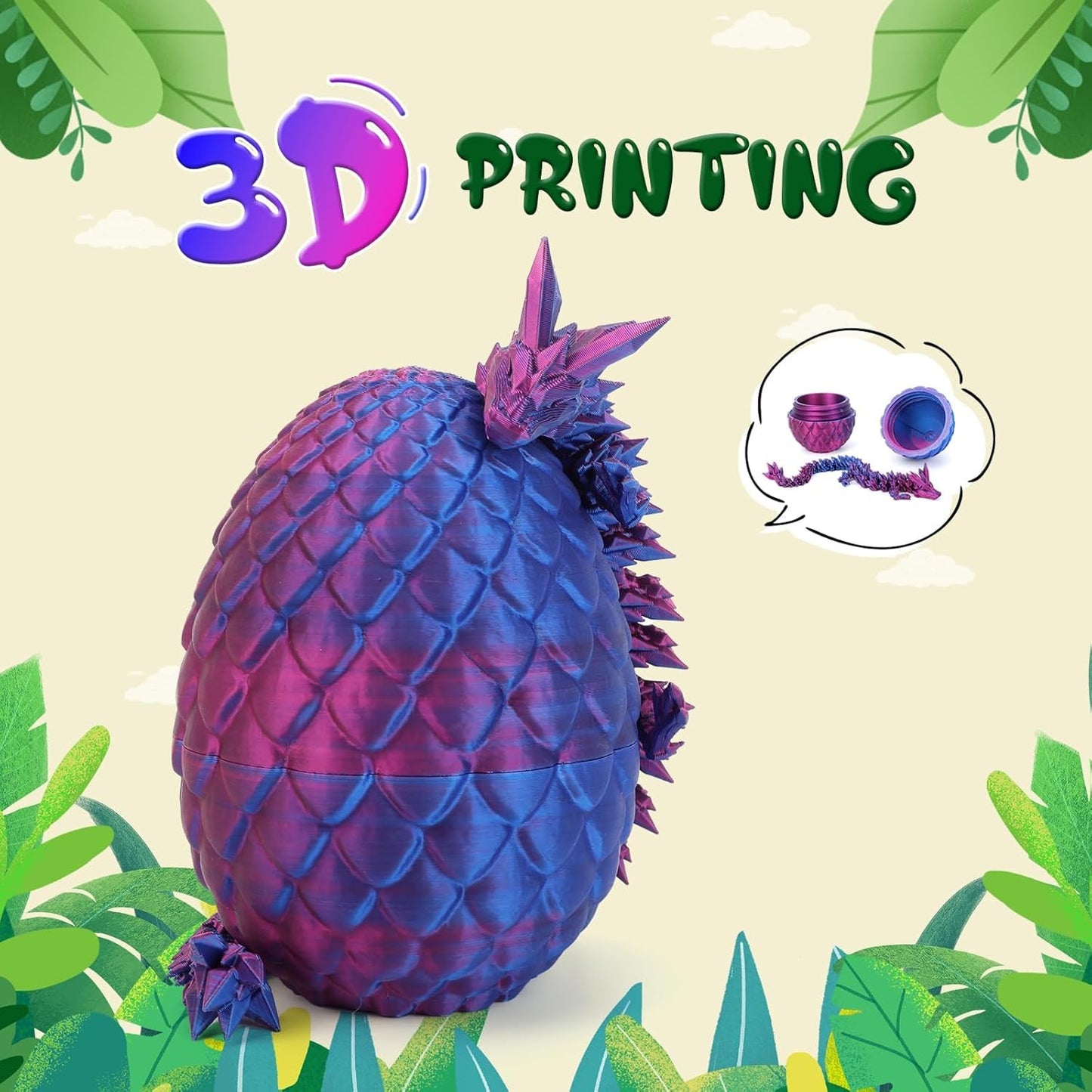 3D Printed Dragon in Eggs 12in Articulated Dragon Crystal Dragon Fidget Toy with Dragon Eggs Flexible Executive Desk Toys Home Office Decor (Laser-Purple)
