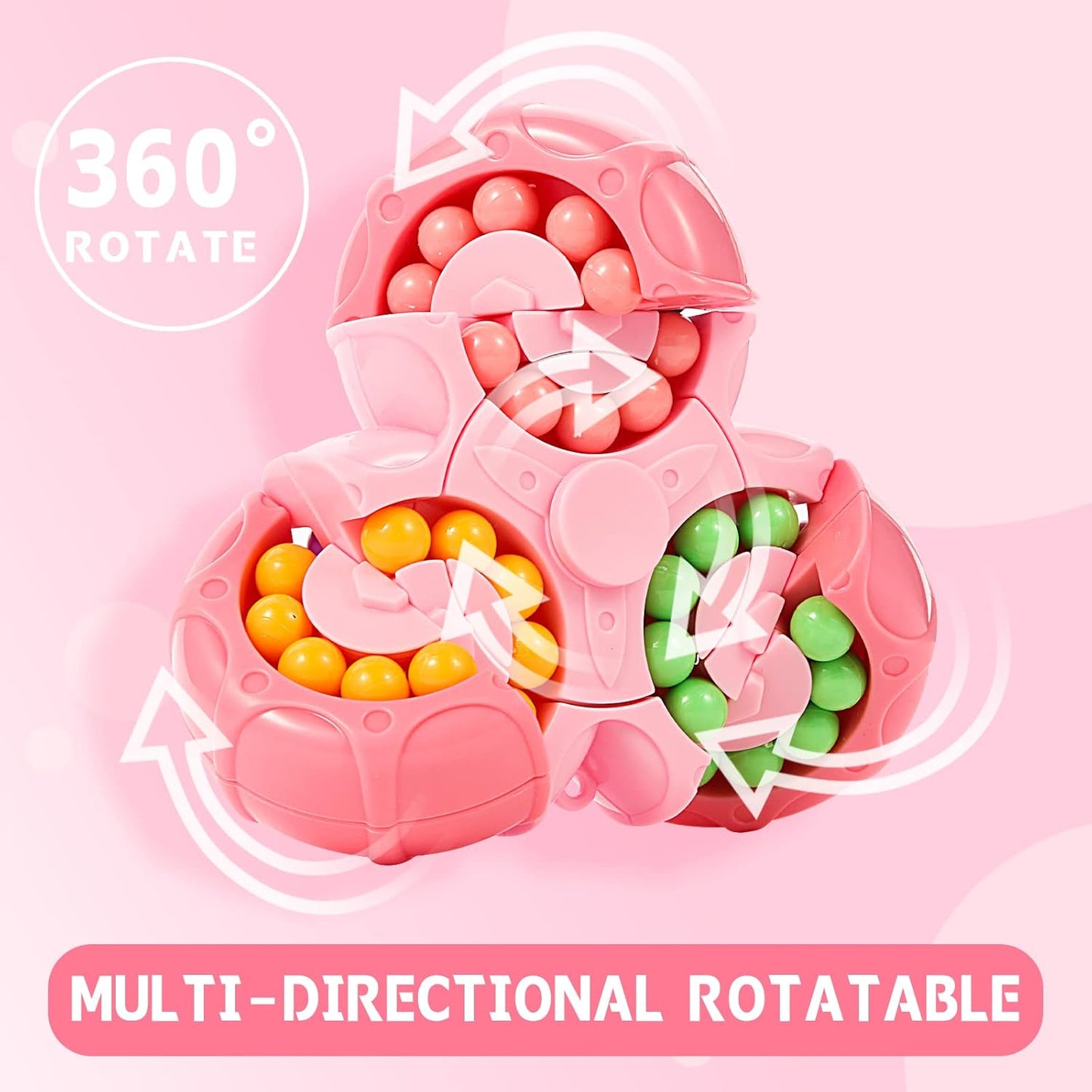 Magic Cube Bean Puzzle,Rotate and Puzzle,Stress and Anxiety Relief Fidget Toys,Brain Teasers Travel Games for Kids Teens Adults,Sensory Toys for Autistic ADHD,Pop Birthday Gift(Pink)