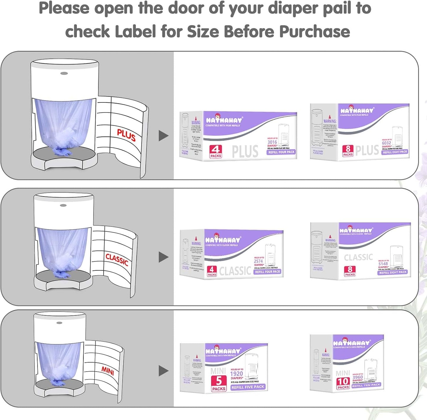Refills Compatible with Dekor Classic, 30% Extra Length Diaper Pail Refills 8 Pack Diaper Pail Liners Lavender Scent