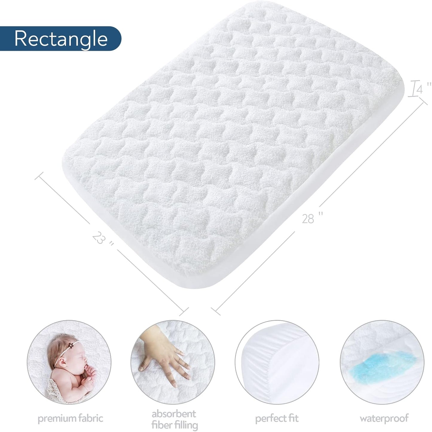 Waterproof Bassinet Mattress Pad Cover 28" x 23" - Fit for 4moms Breeze Plus Bassinet, 2 Pack Quilted Bedside Crib Mattress Protector, Cotton Terry Surface