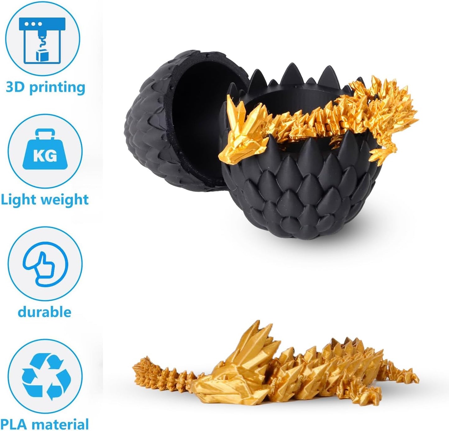 Easter Dragon Eggs 3D Printed Dragon Egg with Dragon Inside Articulated Crystal Dragon Fidget Toy Mystery Easter Suprise Home Office Decor Executive Desk Toys