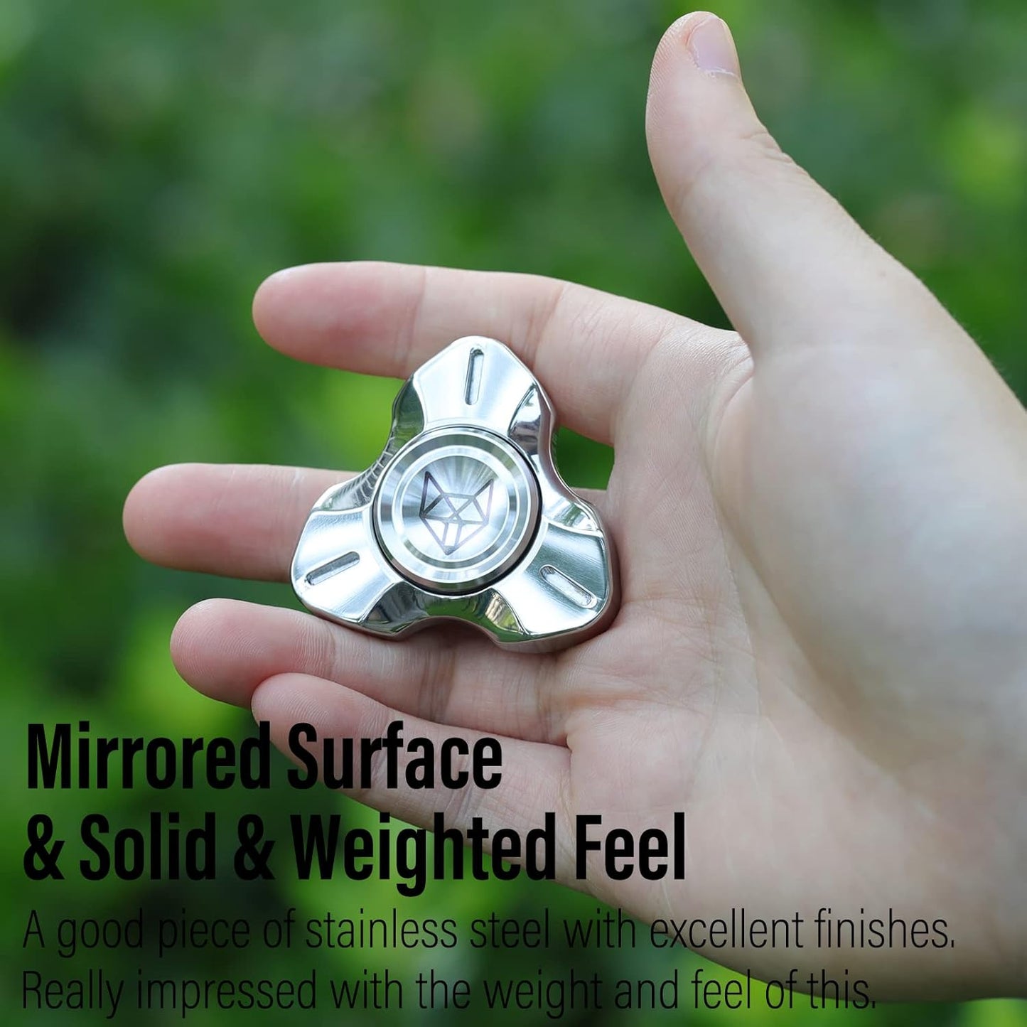 FREELOVE Metal Fidget Spinner, Stainless Steel Heavy, Long Spinning Toys, Cool Silent, Small Mini 2nd Fox Figette Spiner for Adults Men Anxiety, Quiet Bearing, Silver