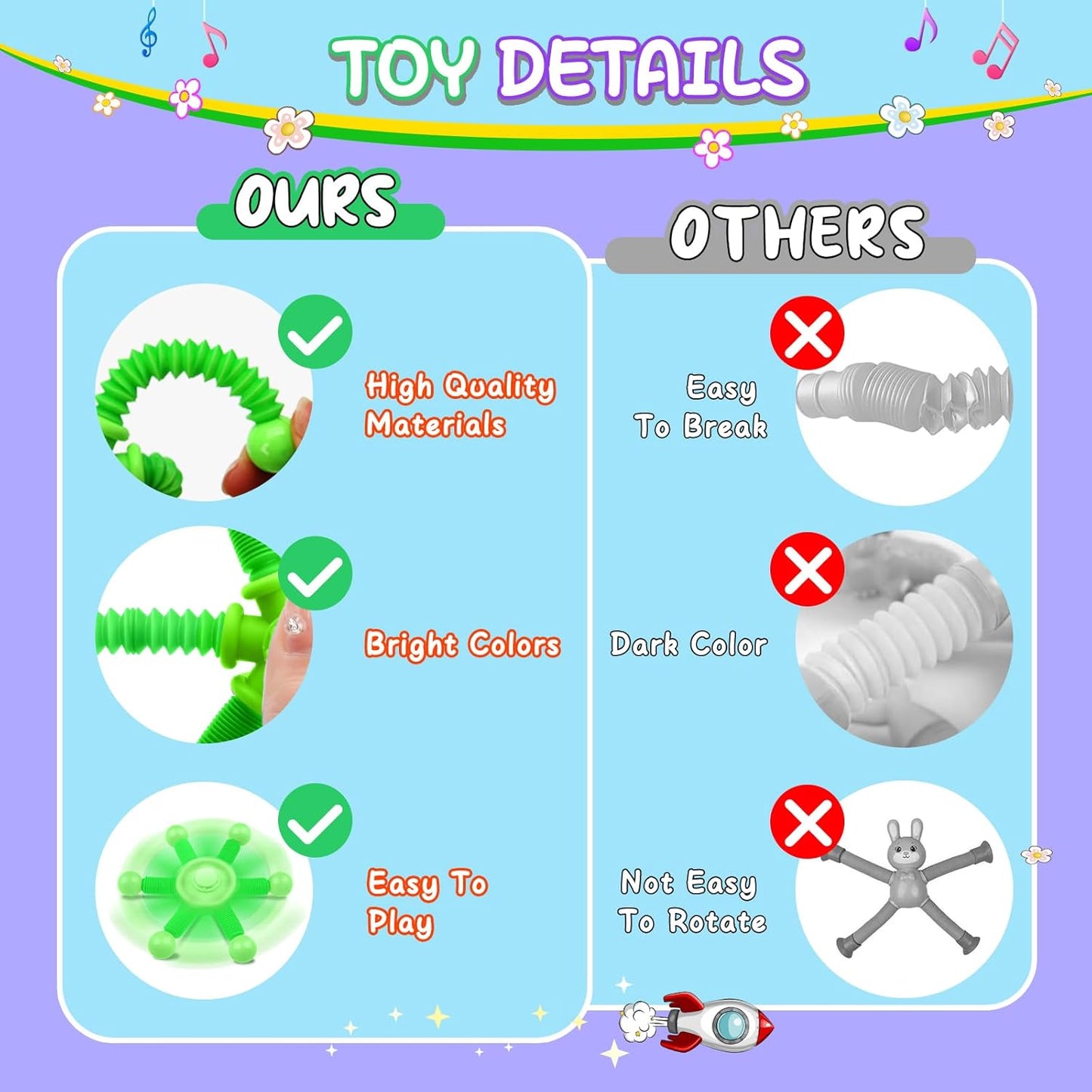 Cevioce Fidget Toys for Kids Adults, 3Pc Fidget Spinner Toys, Sensory Toys for Kids, Easter Basket Stuffers Presents, Pop Tubes Fidget Spinner - Top Stress & Anxiety Relief Sensory Toy(B)