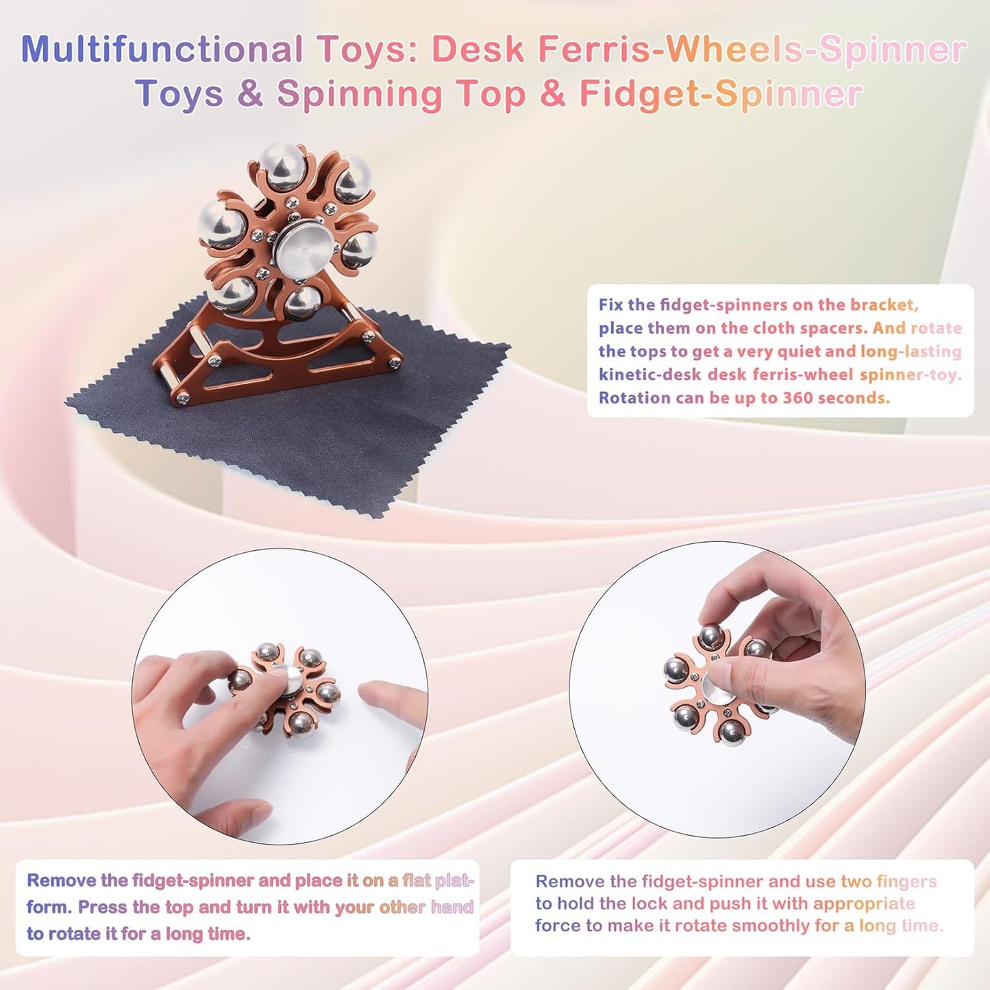 Desk-Fidget-Toys for Ferris-Wheels-Spinner: 4mins Kinetic-Metal-Spinner, Cool-Gadgets-Stuff for Kid Children Teen Adult EDC-Toy, ADHD Tools Stress Relief for Office Home School Men Woman Christmas