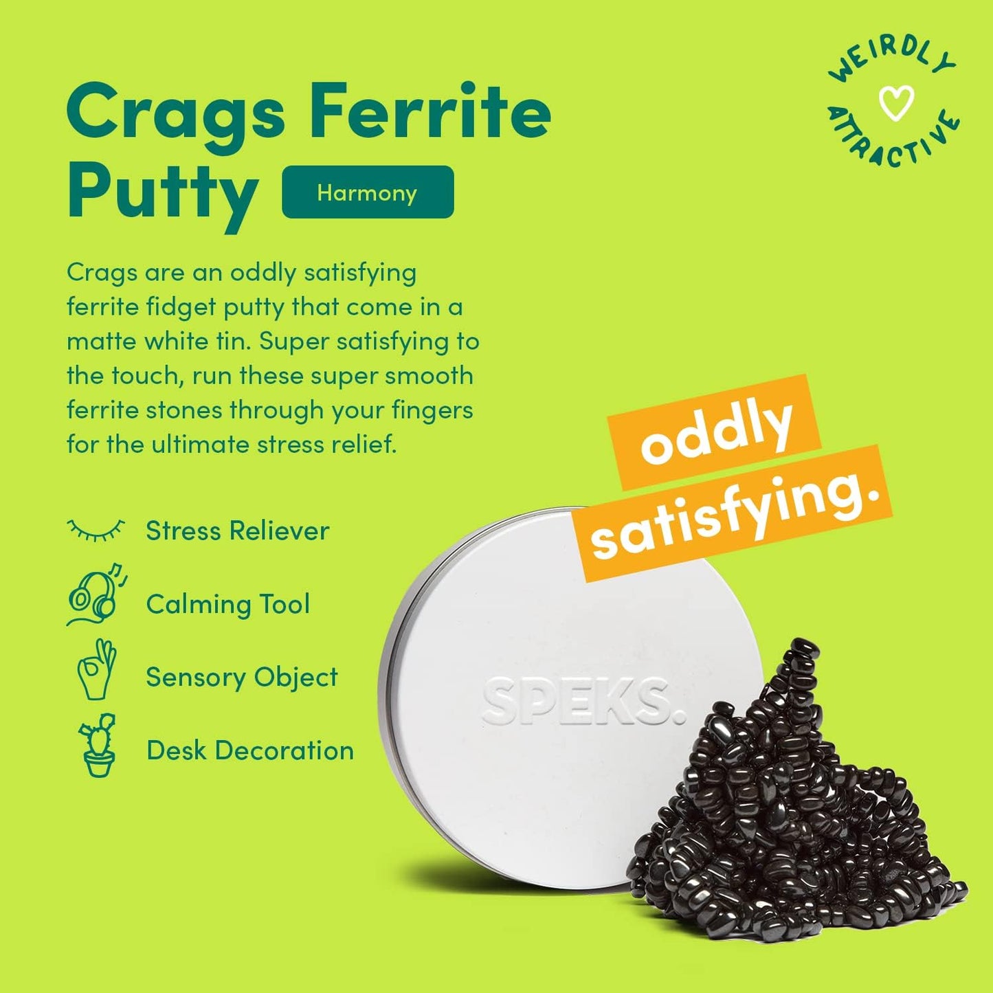 Speks Crags Ferrite Putty | Over 1,000 Smooth Ferrite Stones in a Metal Tin | Fun Quiet Fidget Toys for Adults and ADHD Desk Toys for Office | White, Large