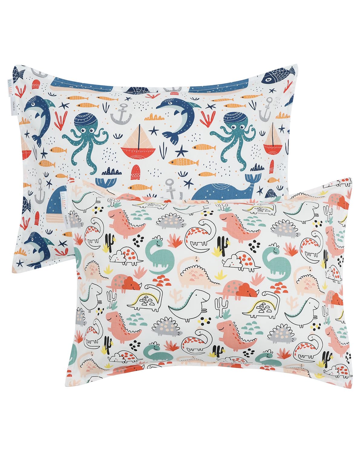 ALVABABY Toddler Pillowcases 2 Pack Organic Cotton Kids Pillow Cover Fit 13"x 18" or 12"x21" Envelope for Girl Boy Sleepy Travel
