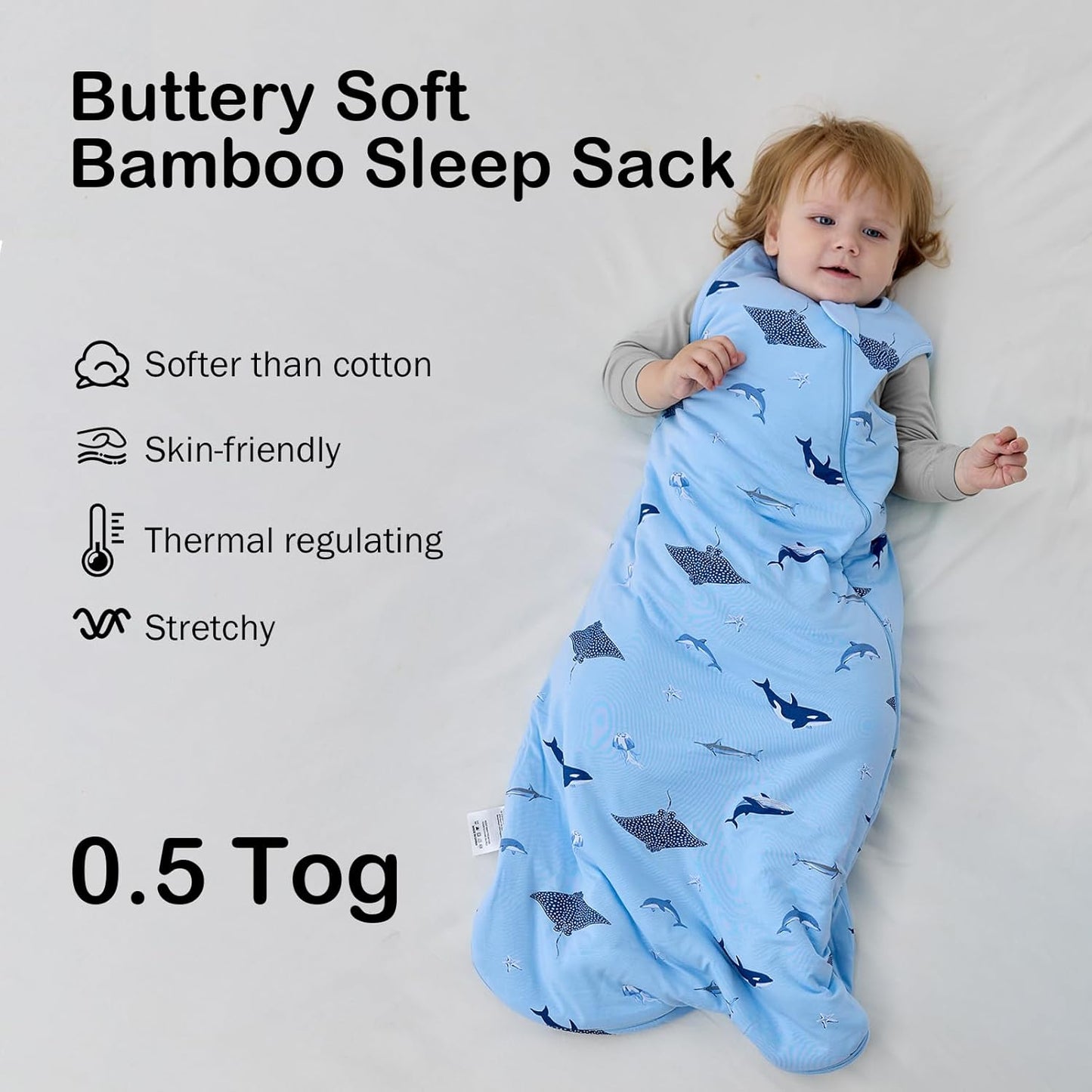 BubblePanda Rayon Made from Bamboo Sleep Sack 18-24 Months 0.5 Tog Soft Lightweight Toddler Sleep Sack 2t for Babies 2-Way Zipper Wearable Blanket Baby 18 Months