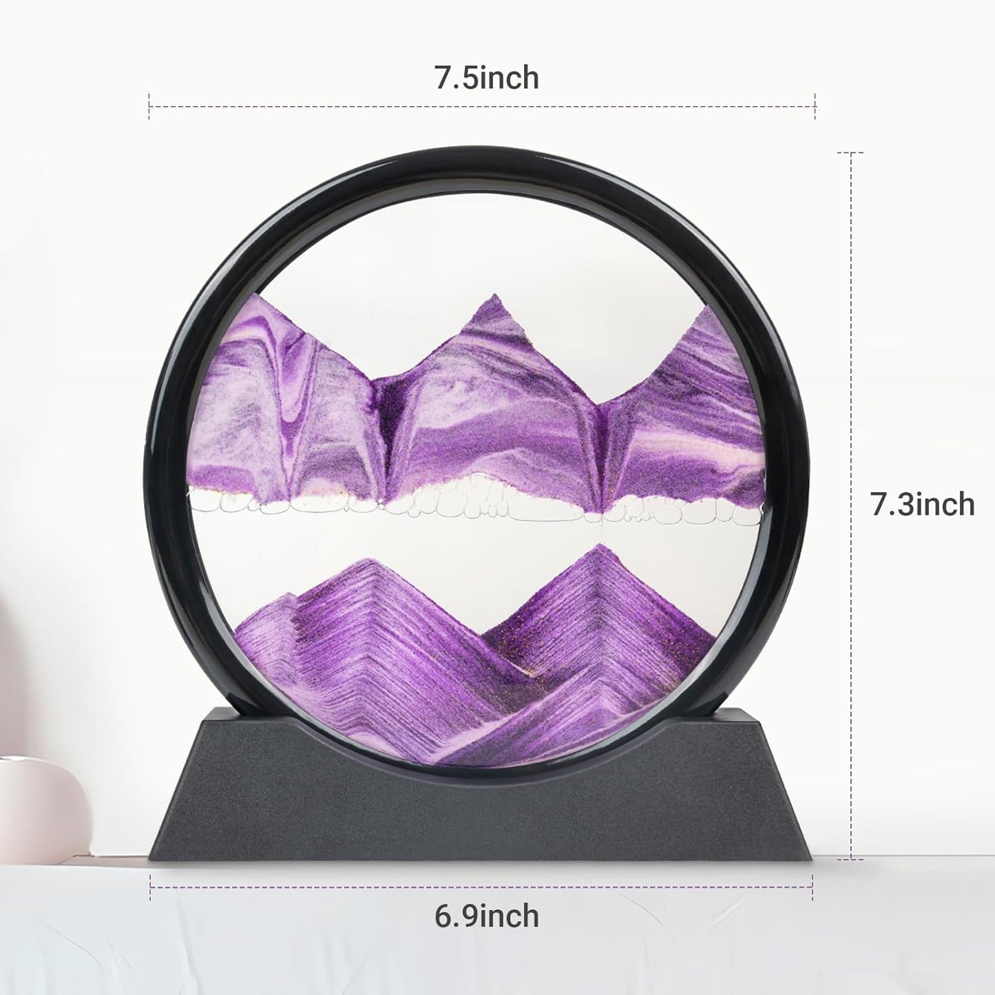 Drakswet Moving Sand Art Liquid Motion，Moving Sand Art Picture-3D Deep Sea Sandscape，Round Glass Frame Display Flowing Sand Relaxing Desktop Home Office Work Decor (Purple)