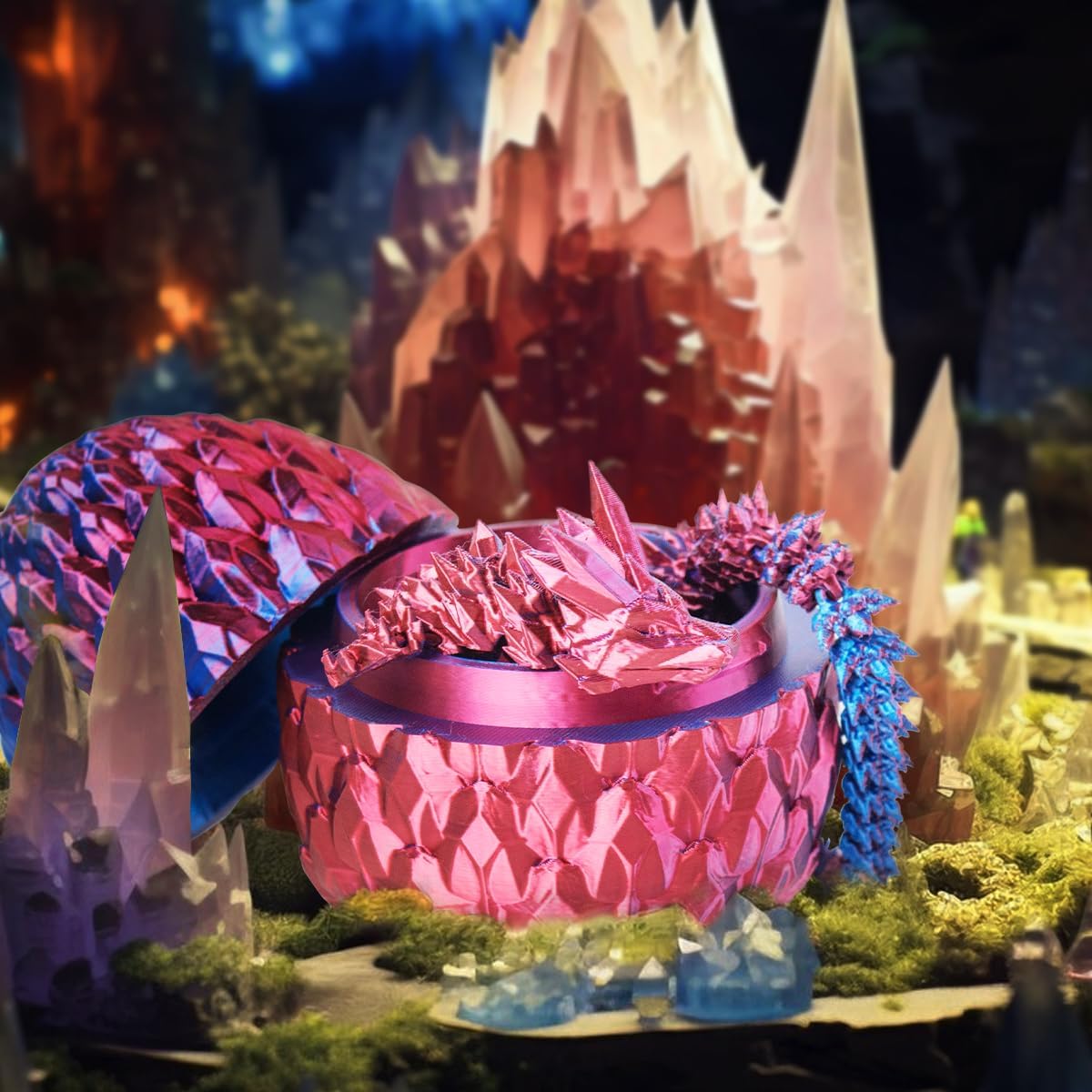 3D Printed Dragon in Egg, Beautiful Flexible Crystal Dragon, Gifts for Adults and Kids (Laser Purple)