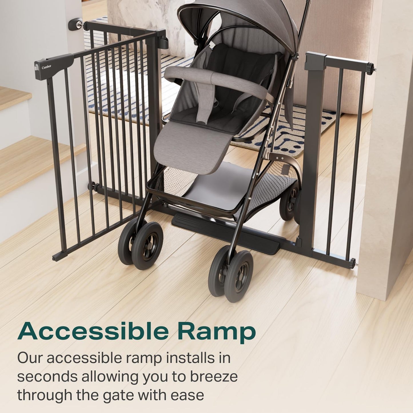 Cumbor 2 Pack 29.7-46" Baby Gate for Stairs, Mom's Choice Awards Winner-Auto Close Dog Gate for doorways, Easy Install Pressure Mounted Pet Gates indoor, Easy Walk Thru Wide Safety Gate for Dog, Black