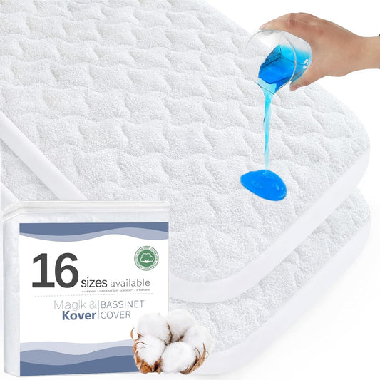 Bassinet Mattress Pad Cover 32" x 18"- Fit for Arms Reach Clear-Vue,Cambria, RONBEI, Chicco LullaGo Primo/Nest Bassinet, Cotton Terry Surface, Quilted