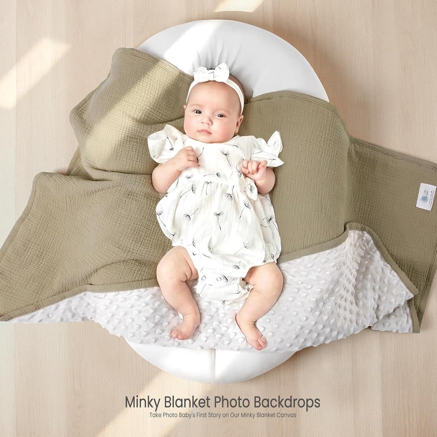 lulumoon Baby Blanket for Newborn Receiving: Minky Dot & Muslin Lightweight - Thermal Blanket Gift for Baby Shower & Hospital Welcoming 30"x40"（Olive）