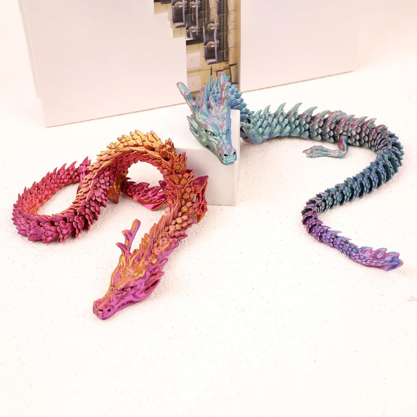 3D Printed Dragon, 17.7 Inch Articulated Dragon, Crystal Dragon, Dragon Fidget Toy, Home Office Decor Executive Desk Toys (Red)