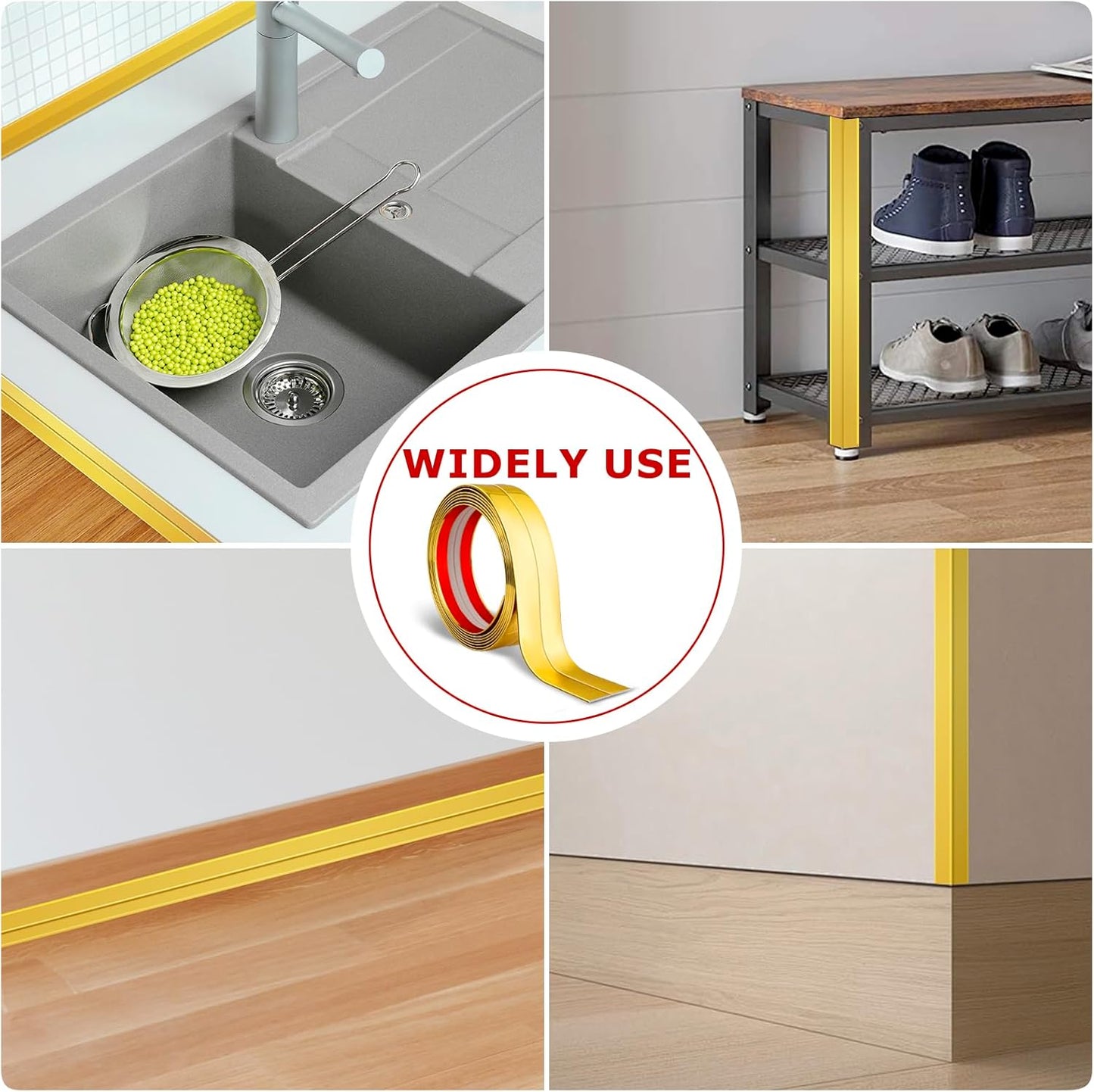 Flexible Wall Corner Protector Moulding Trim Peel and Stick Wall Corner Guards Edge Protector Self Adhesive Molding Trim Strip for Edge Ceiling (Gold, 0.8 in x 40 Ft)