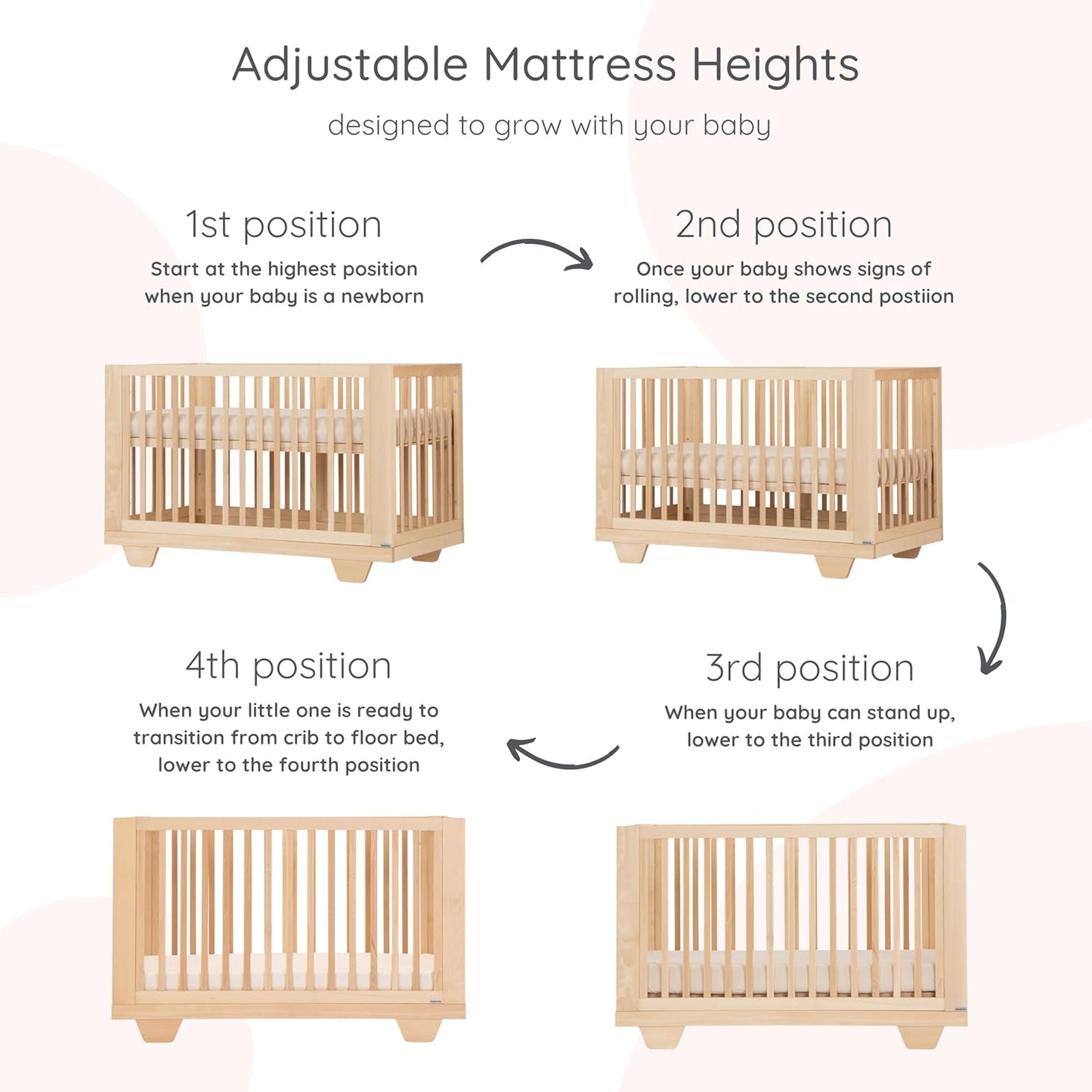 dadada Spirit 8 in 1 Convertible Crib to Toddler Bed & Floor Bed, Made in Italy, Greenguard Gold Certified, Adjustable Mattress Heights (Natural)