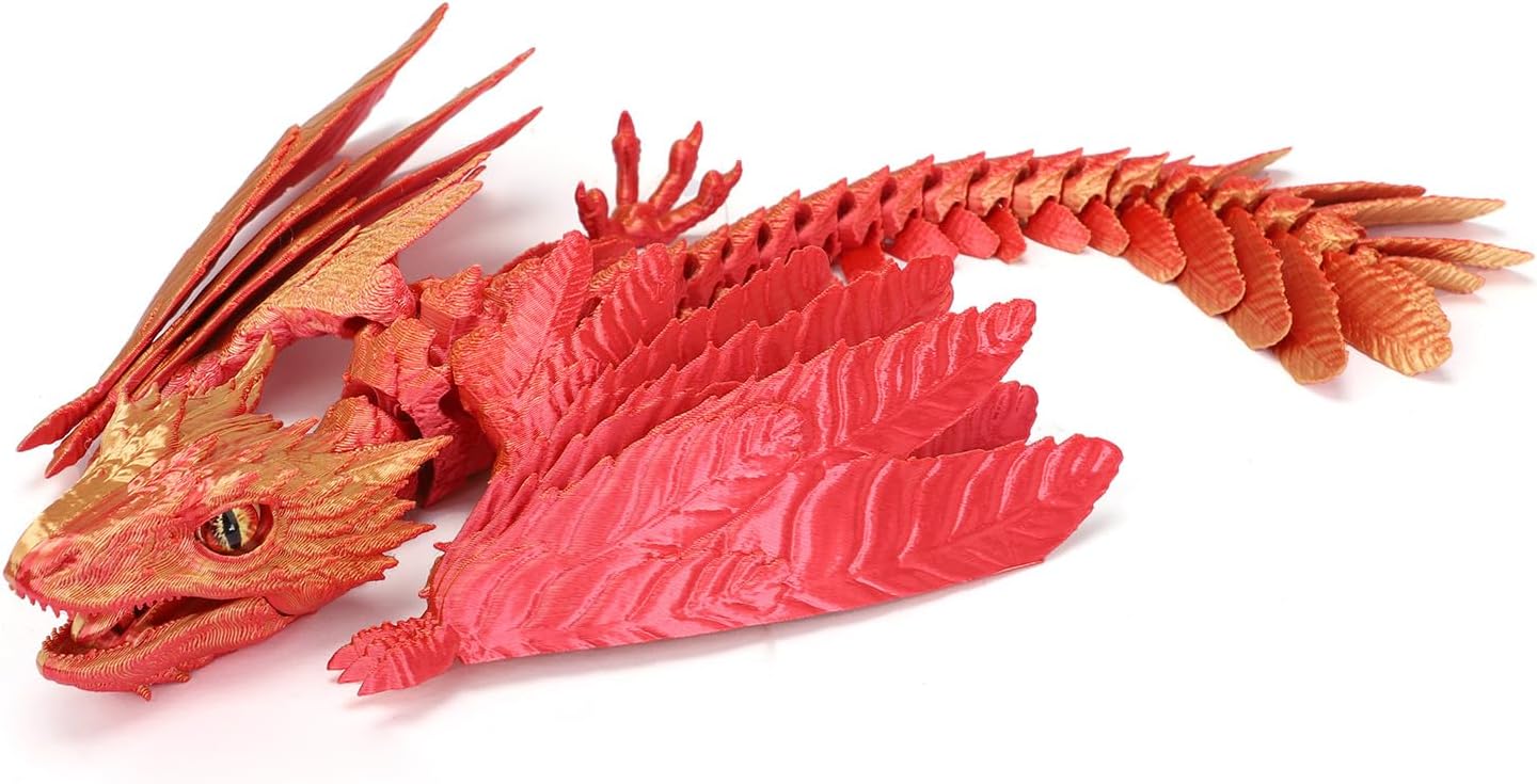 3D Printed Feathered Wyvern Dragon, 3D Printed Dragon with Wings,Adjustable Wings and Simulated Glasses Articulated Dragon Crab Toy, Desktop Pet Toy, Home Office Decor (Red)