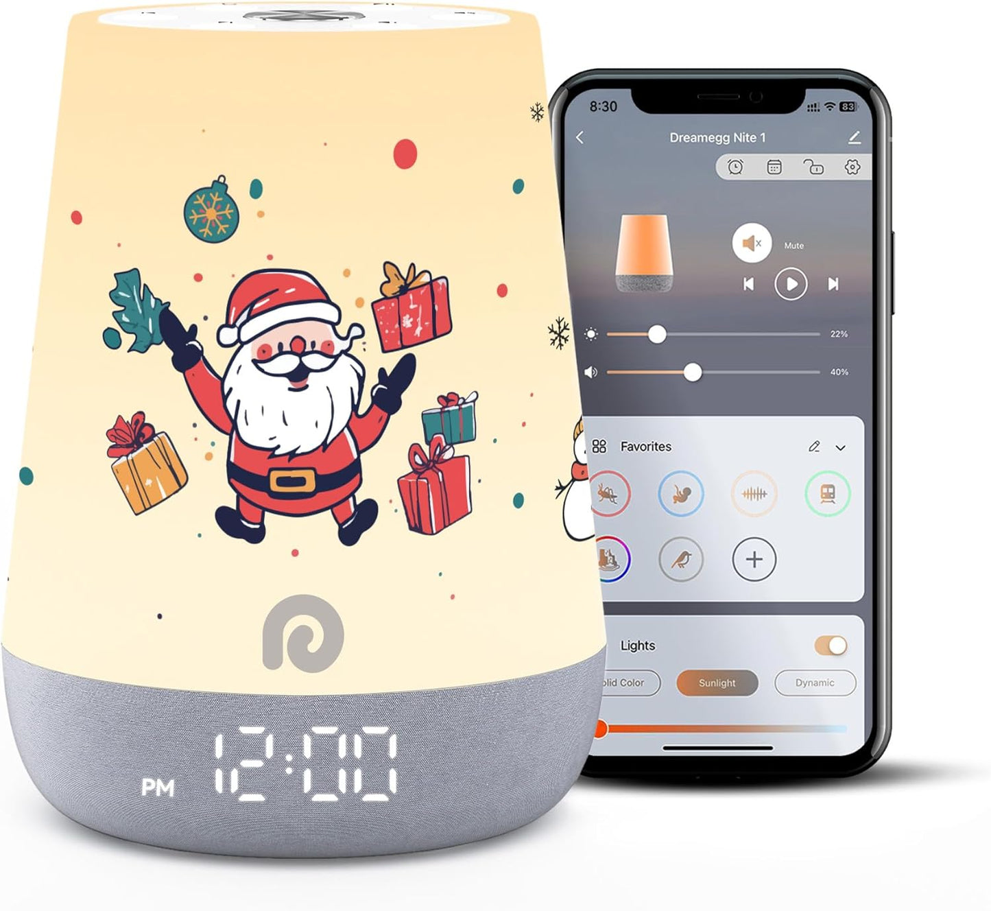 Dreamegg Nite 1 - Baby Sound Machine, Sleep Trainer, Night Light for Kids, Ok to Wake Alarm Clock, 34 Soothing Sounds, App Control, White Noise Sound Machine for Baby Kids Toddler Nursery(Cozy Xmas)