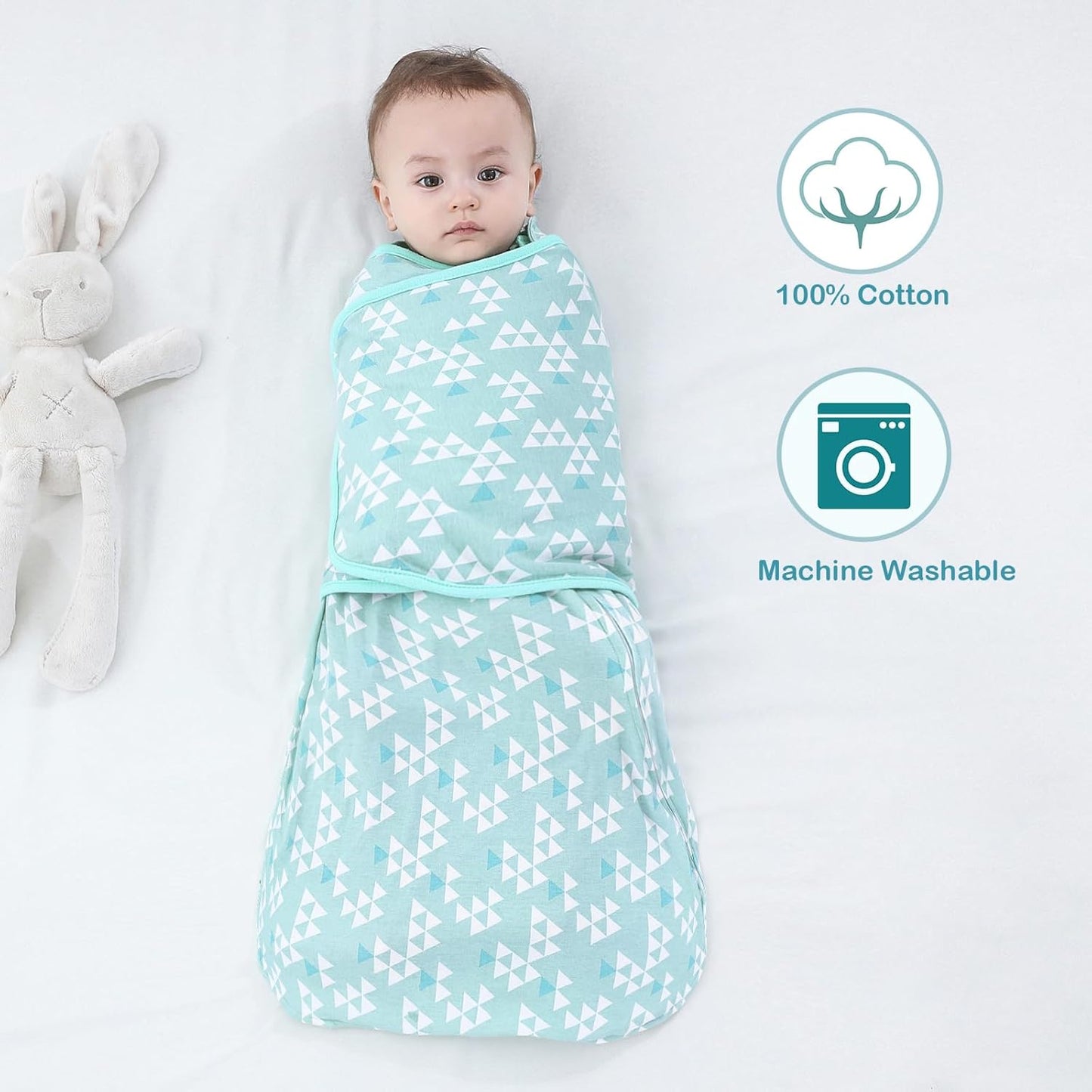 Sleepsack Swaddle,Adjustable Wearable Baby Sleep Sack XL,Miracle Swaddle for Babies Large,100% Cotton,6-12 Months(Green)