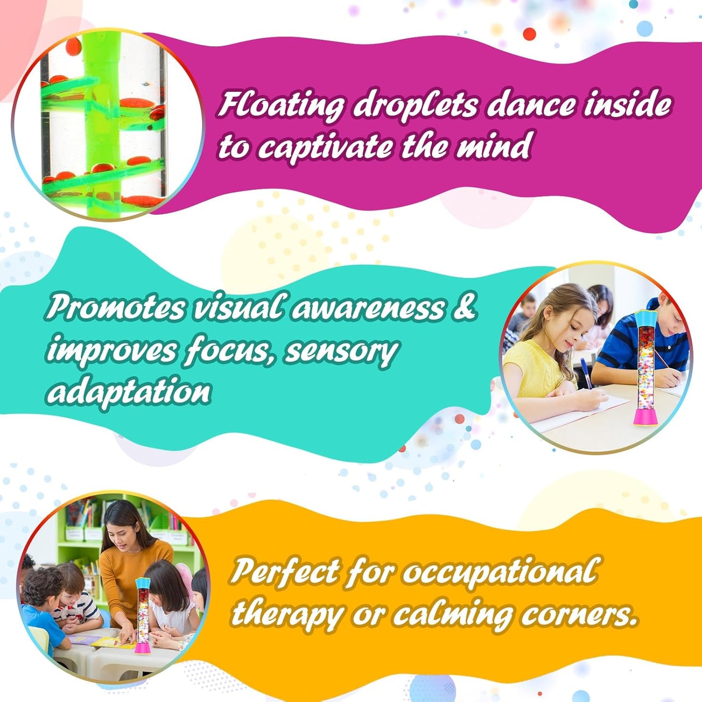 YUE MOTION Sensory Fidget Tubes Set - Calming Toys for Kids - Sensory Tube for Calm Down Corner Supplies,Occupational Therapy - Promotes Calmness & Independent Play(Spiral)