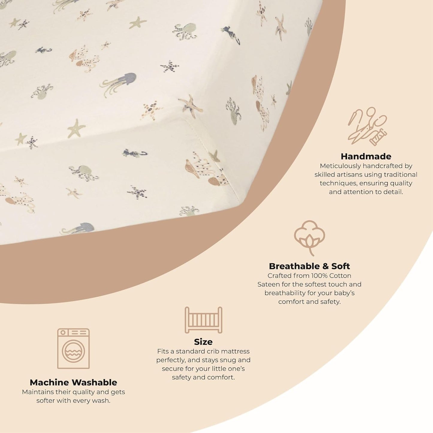 Crane Baby 100% Cotton Animal Nursery Sheet with Jellyfish Design, Neutral Crib Sheets, Fitted Toddler Sheet, 28" x 52"Standard Size Sea Life Crib Sheet