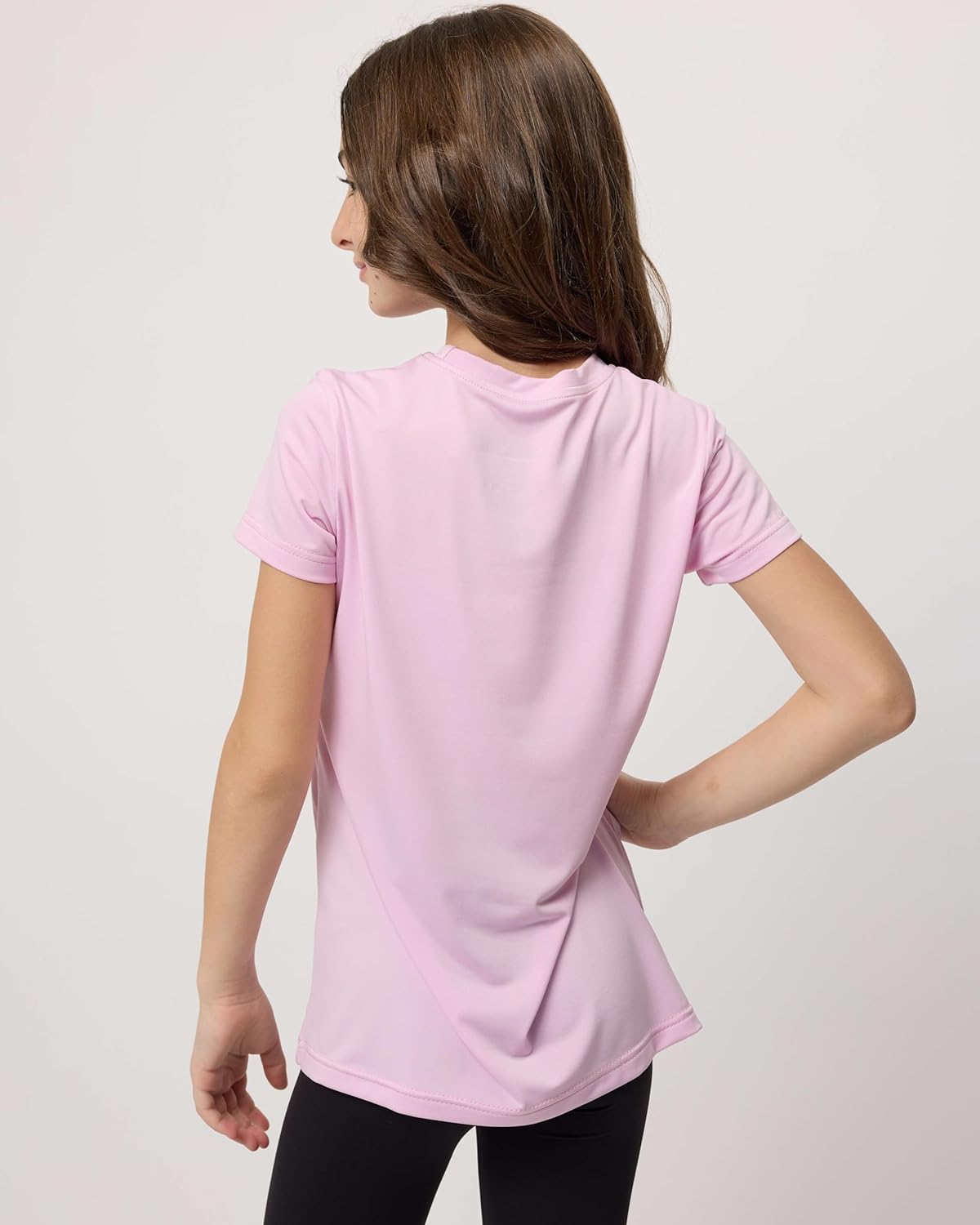 Real Essentials 5 Pack: Girls Short Sleeve Dry-Fit Crew Neck Active Athletic Performance T-Shirt