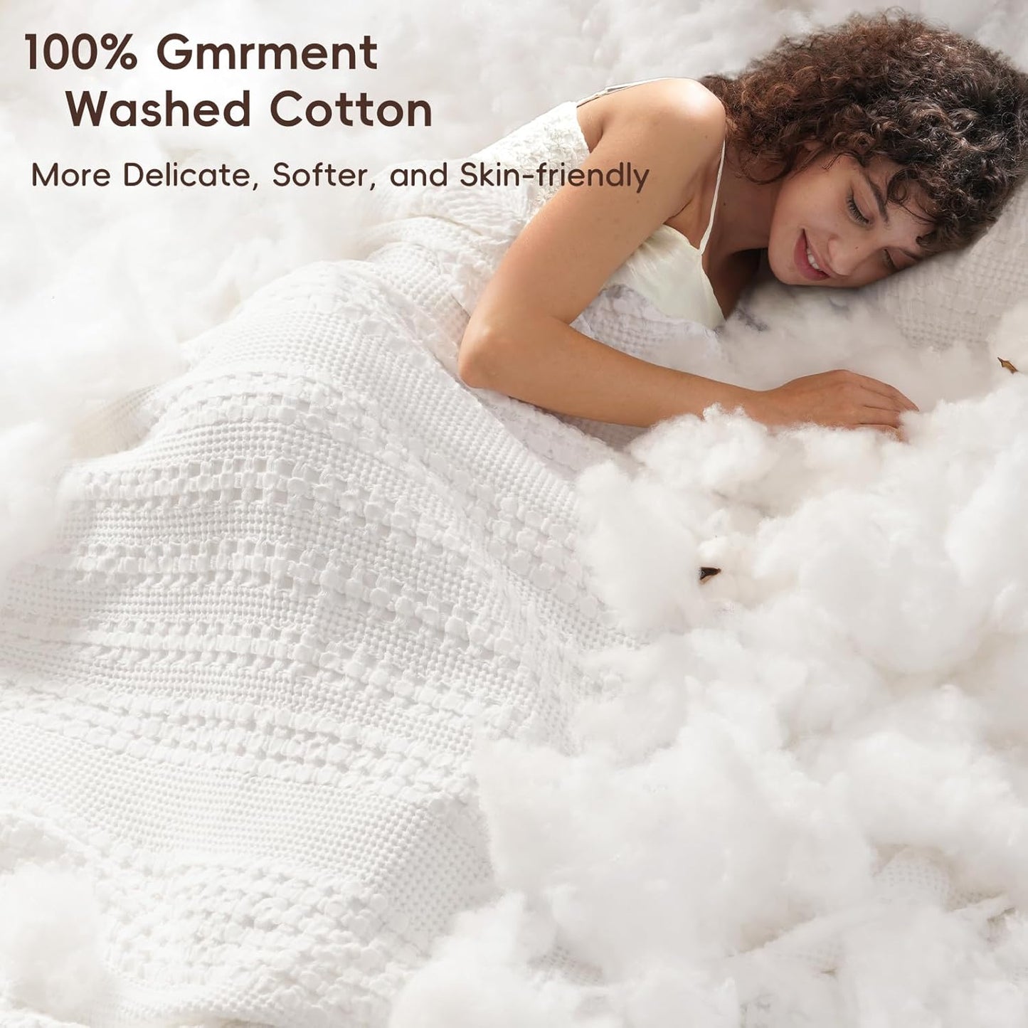 PHF 100% Cotton Waffle Blanket Oversized King 120"x120", Lightweight Breathable Extra Large 10'x10' Summer Blankets for Bed, Giant Big Luxury Aesthetic Woven Bedding for Home Decor, White