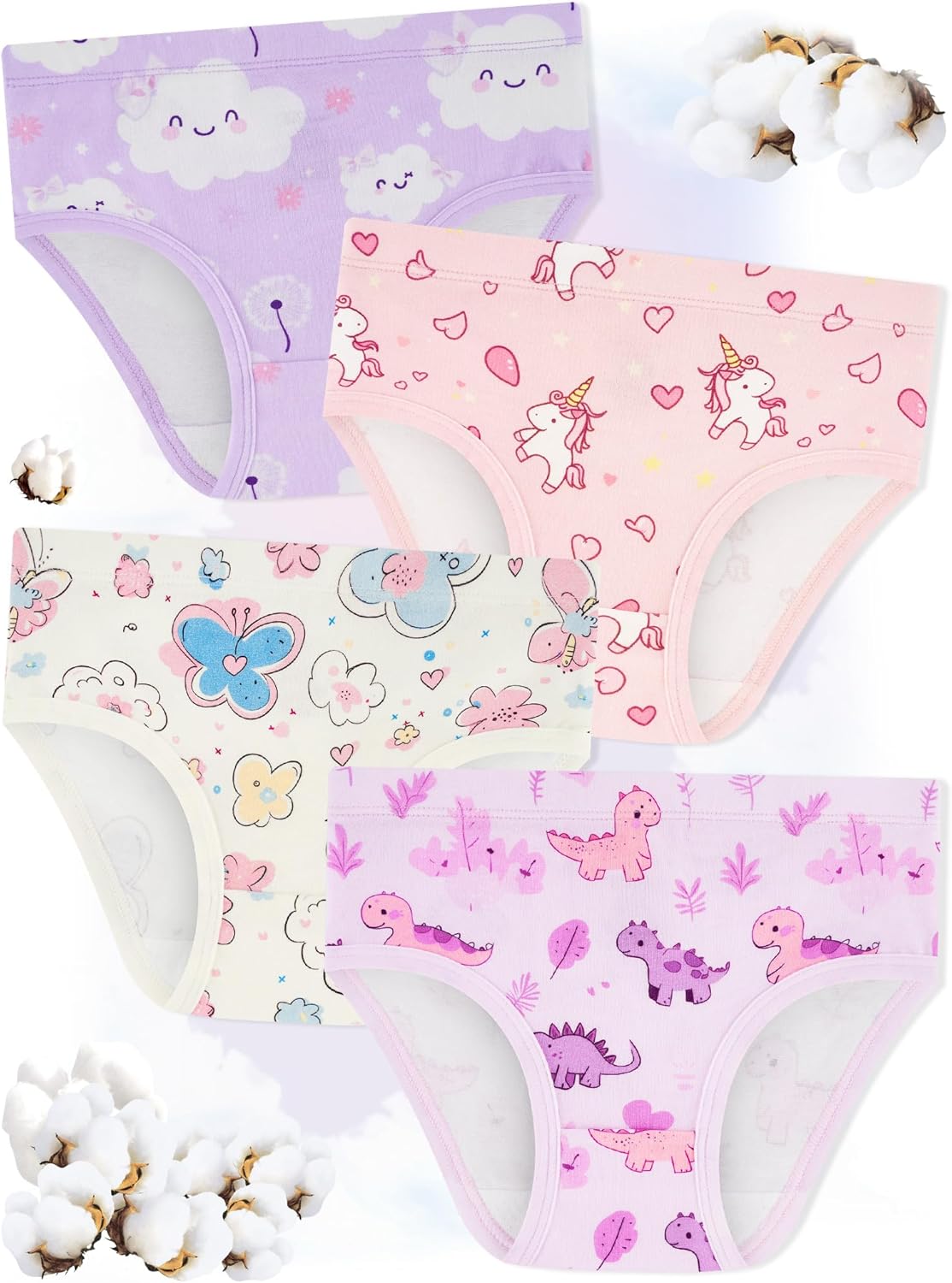 Girls' Underwear,Soft Cotton Tagless Panties for Toddlers' & Little Kids' Comfort,Breathable Briefs,8-Pack