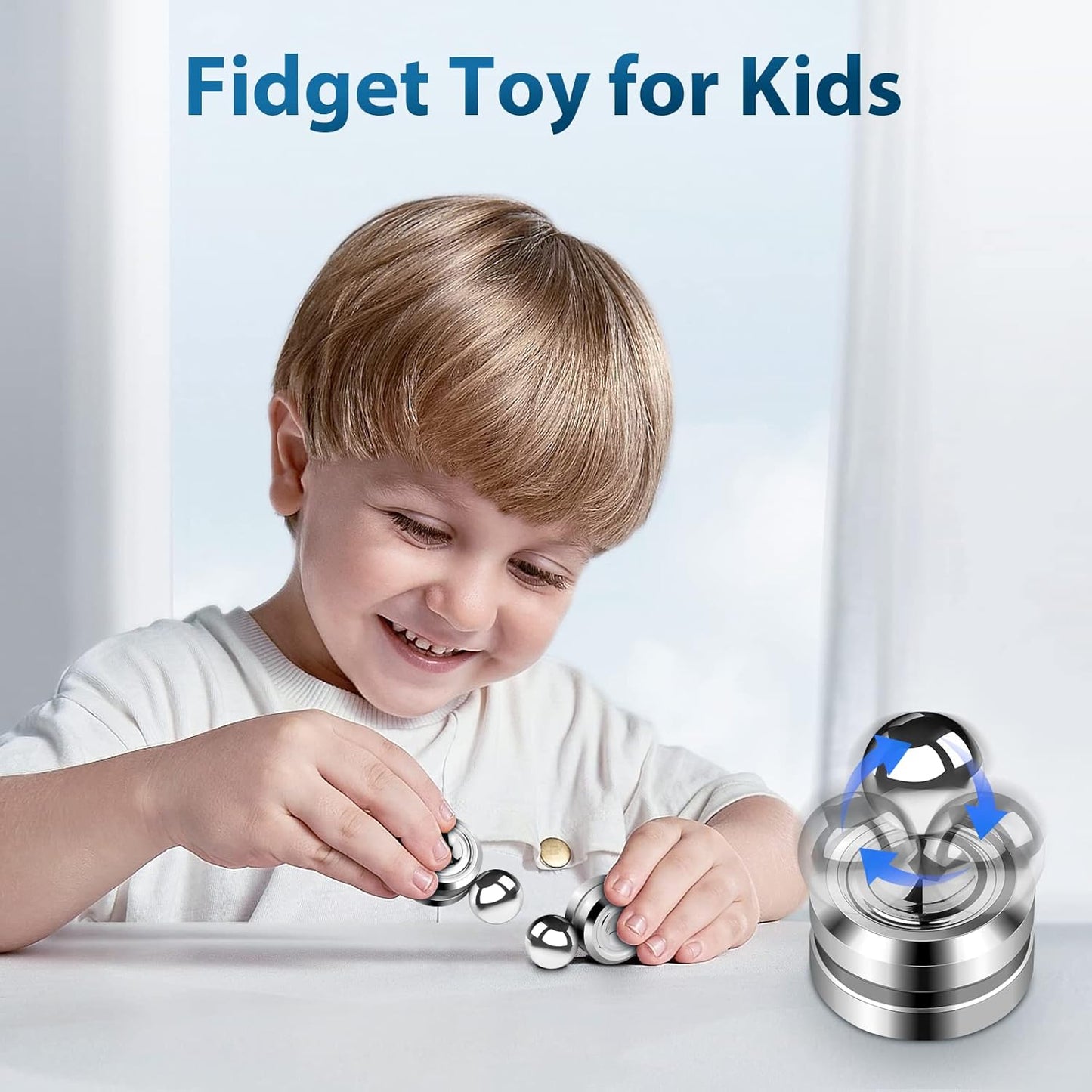 Fidget Slider Toy,Steel Ball Orbiter Magnetic Slider Sensory Toys,360° Rotation Anxiety Stress Relief Toy for Adult,Students ADHD,ADD Autism,Silver