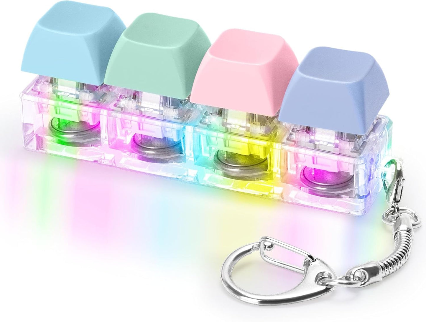 Keyboard Fidget Toys Adults Fidget Keyboard Clicker with LED Light Keychain Sensory Toys for Anxiety Stress Relief (Macaron2, 4 in 1)