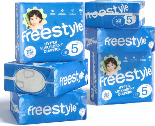 Freestyle Diaper – (Size 5) Hyper Absorbent & Non-Toxic – Disposable Diaper for Sensitive Skin – Ultra Soft Diapers (25+ lbs) – 132 Count