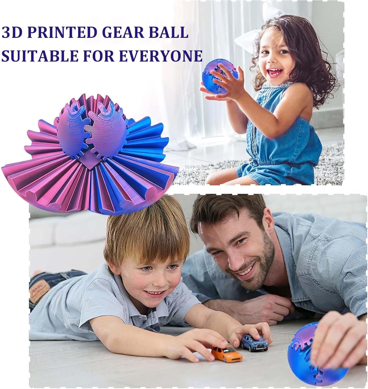 Gear Ball 3D Printed Gear Ball Spin Ball OR Cube Fidget Toy, Gear Sphere, Relieves Stress Anxiety Fidget Toys for ensory Needs and Autism, Gear Ball Fidget Toy
