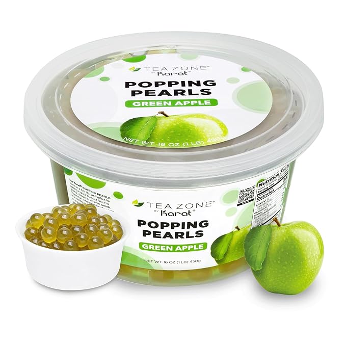 Tea Zone [1 Pound] Green Apple Popping Pearls, Bursting Pearls for Teas, Shakes, Smoothies, Dessert Toppings