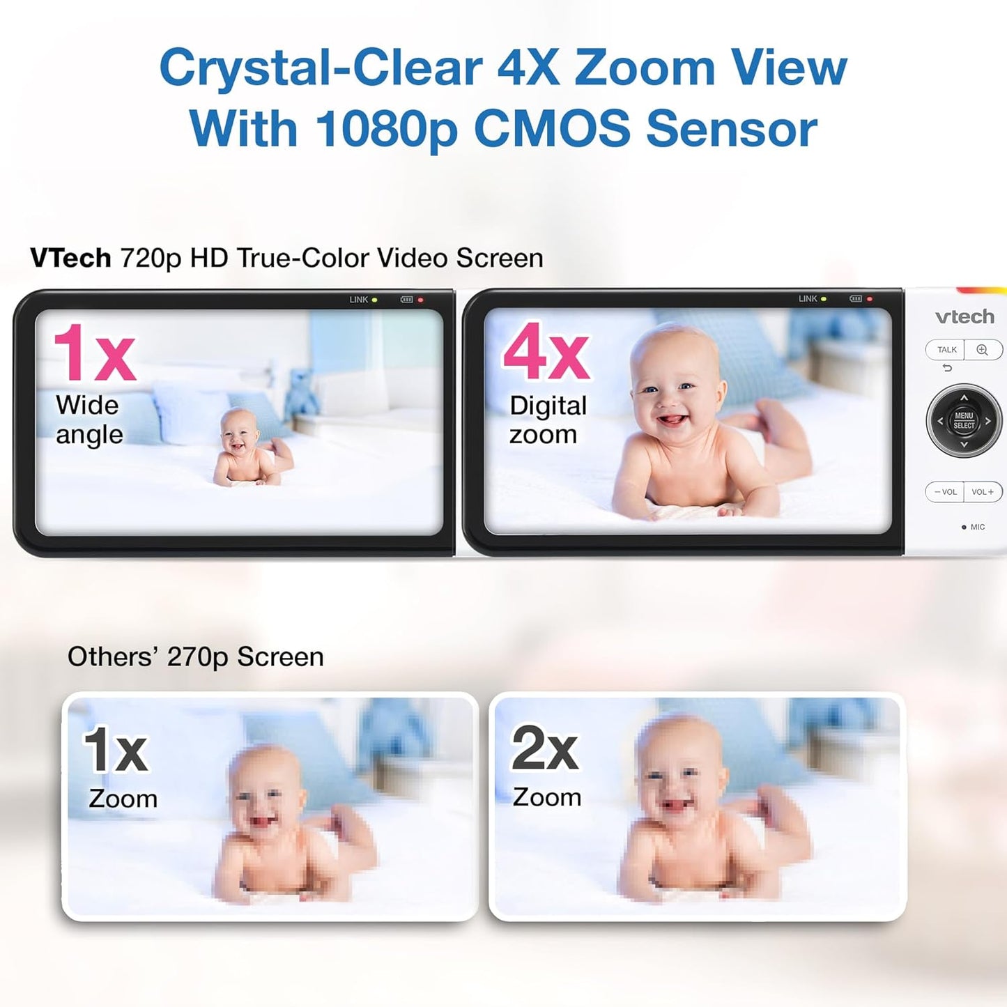 VTech VM928-2HD 5” 720p HD Display 2 Cameras Baby Monitor,110 Wide Angle View,Remote Pan-Tilt-Zoom,Night Vision,Up to 1000ft Range,Temperature Sensor,9 Soothing Sounds & Lullabies,2-Way Talk,No WiFi