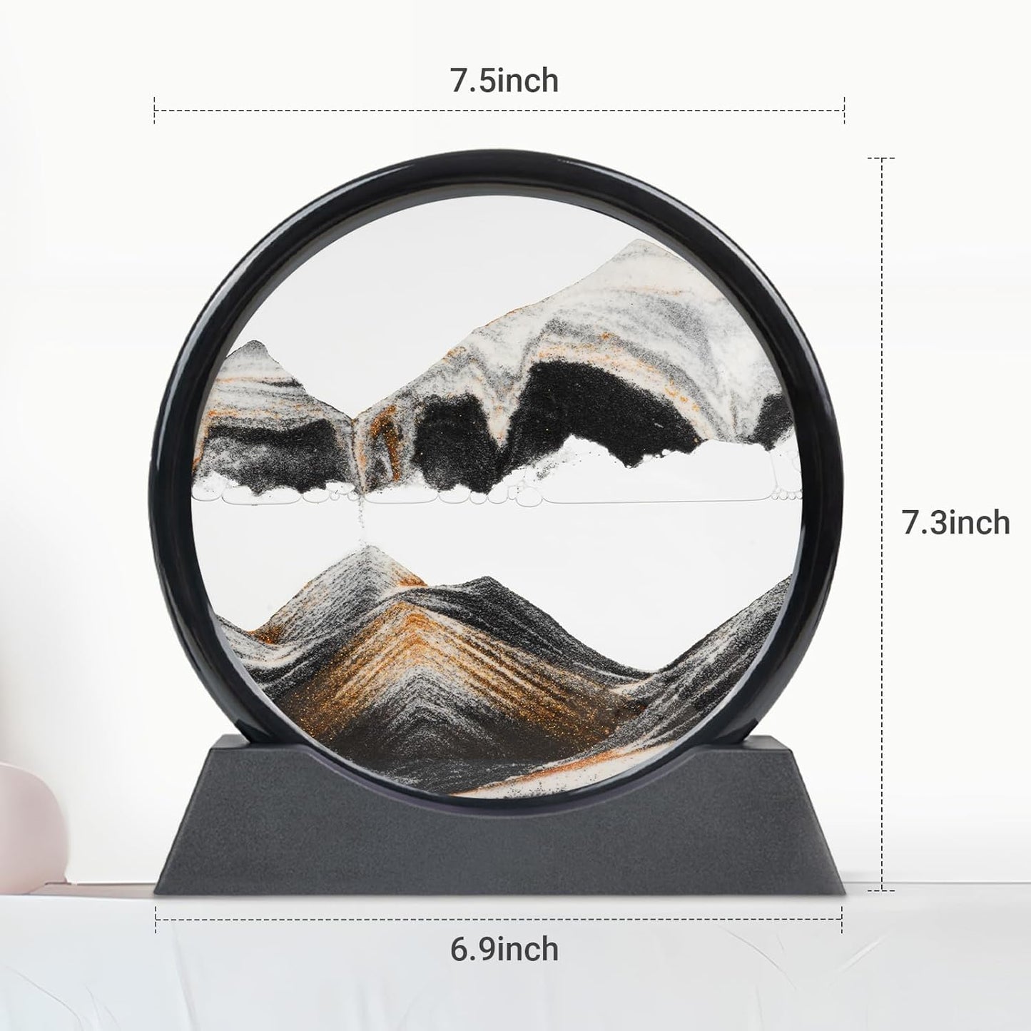 Drakswet Moving Sand Art Liquid Motion，Moving Sand Art Picture-3D Deep Sea Sandscape，Round Glass Frame Display Flowing Sand Relaxing Desktop Home Office Work Decor (Black)