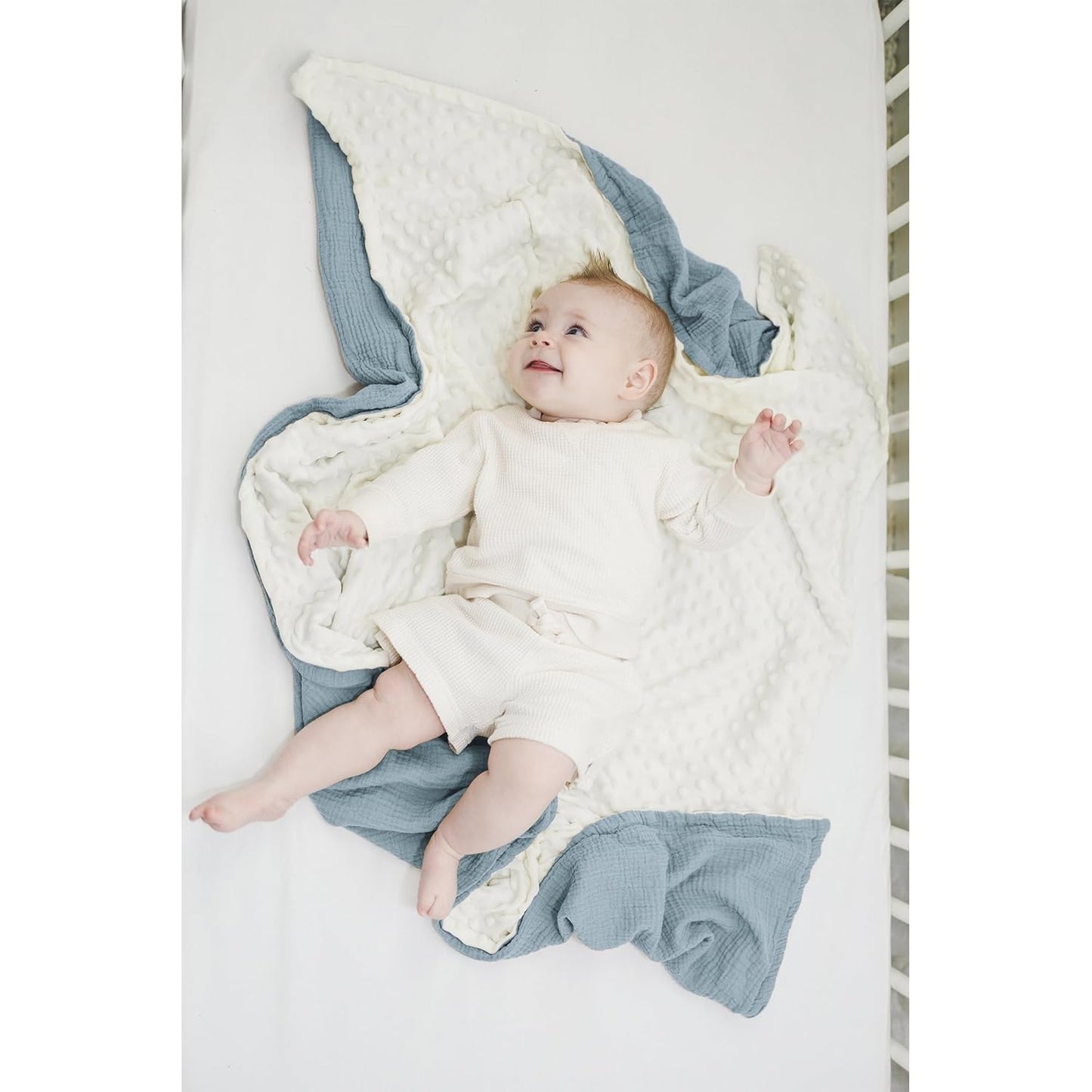 Konssy Baby Blankets for Unisex Boys Girls, Super Soft Nursery Minky Blankets with Muslin Cotton Front and Dotted Fleece Backing, Printed Bed Throws Newborn