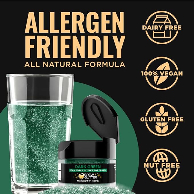 Brew Glitter Dark Green Edible Drink Glitter 1x 4g Jar for Cocktails, Beer, & Beverages