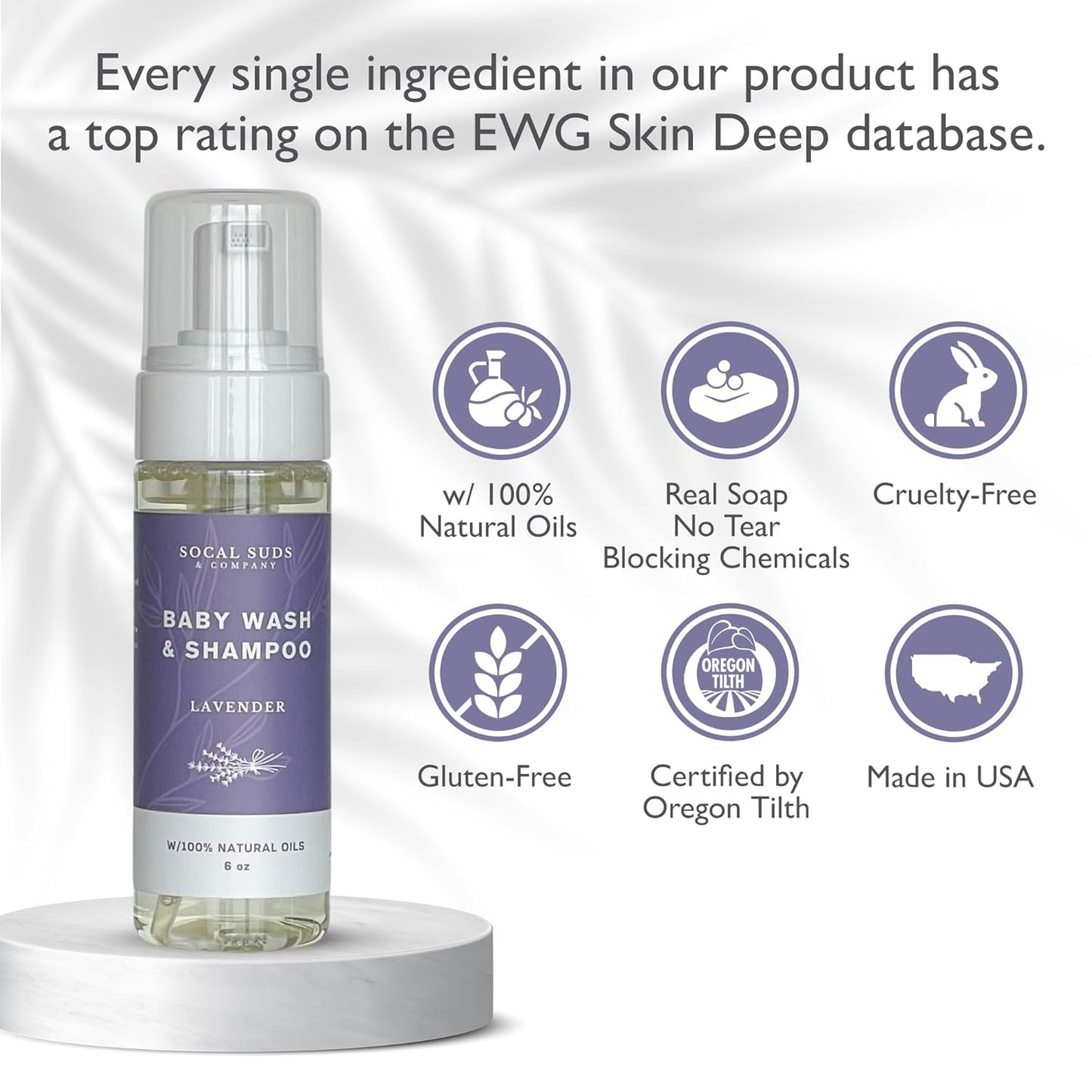 SoCal Suds & Company 2-in-1 Organic Foaming Shampoo & Body Wash - Gentle Botanical Baby Wash for Sensitive Skin Bath - Nourishing Soothing Castile Soap - Lavender, 6 oz (Pack of 1)