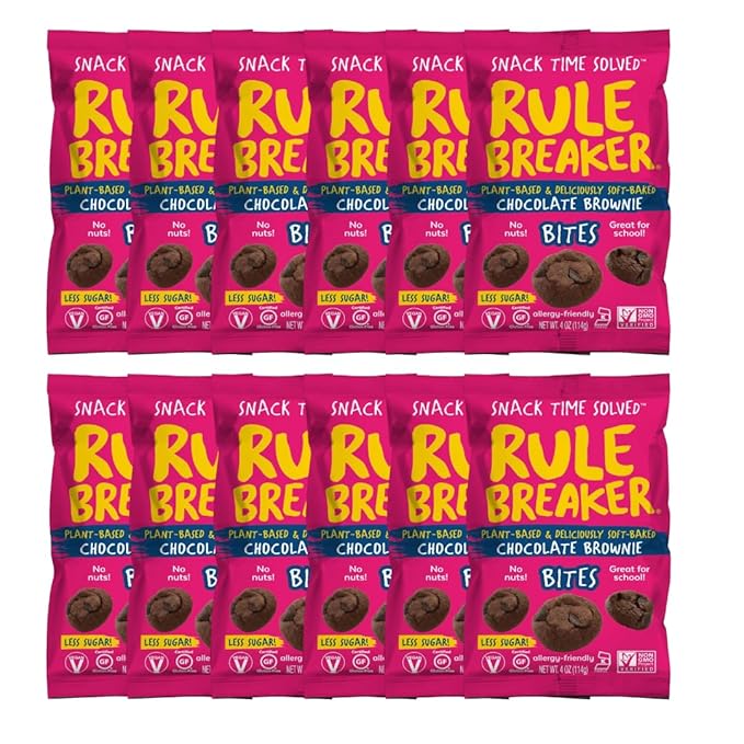 Rule Breaker Vegan & Gluten-Free Cookies | Chocolate Brownie Bites | Plant-Based, Dairy, Nut, Soy, Allergen Free, Kosher | Soft-Baked School Snacks for Kids & Adults, Better-For-You Bites (Pack of 12)
