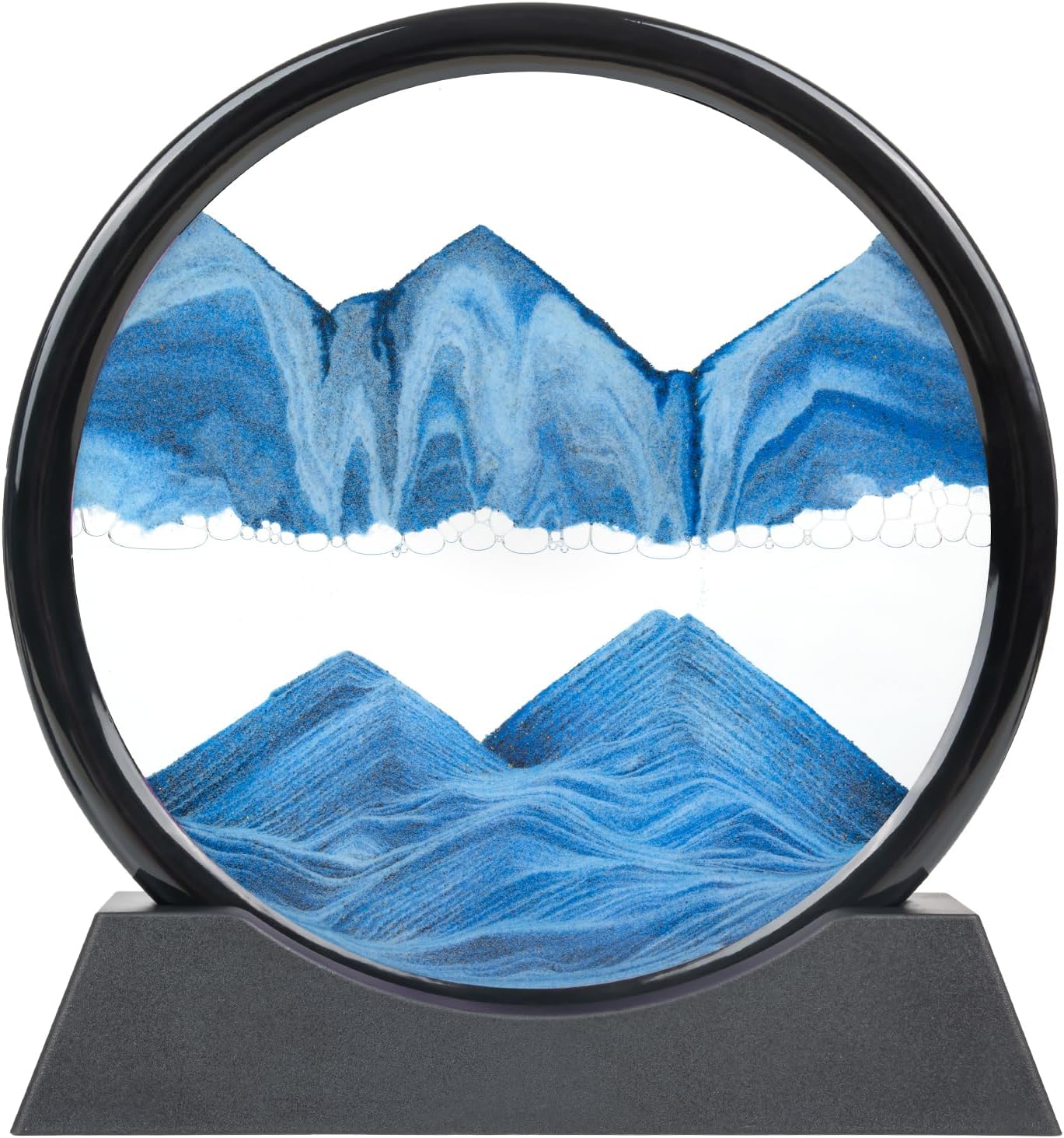 Drakswet Moving Sand Art Liquid Motion，Moving Sand Art Picture-3D Deep Sea Sandscape，Round Glass Frame Display Flowing Sand Relaxing Desktop Home Office Work Decor (12inch Blue)